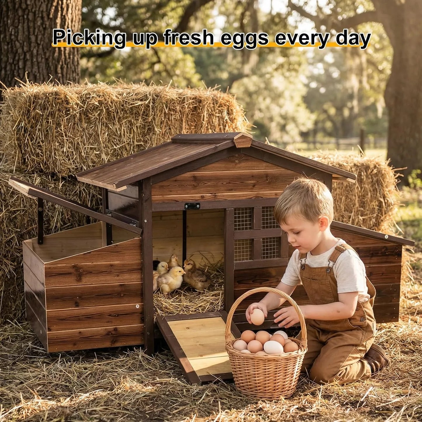 Outdoor Wooden Chicken Coop With 2 Nesting Boxes Hen House