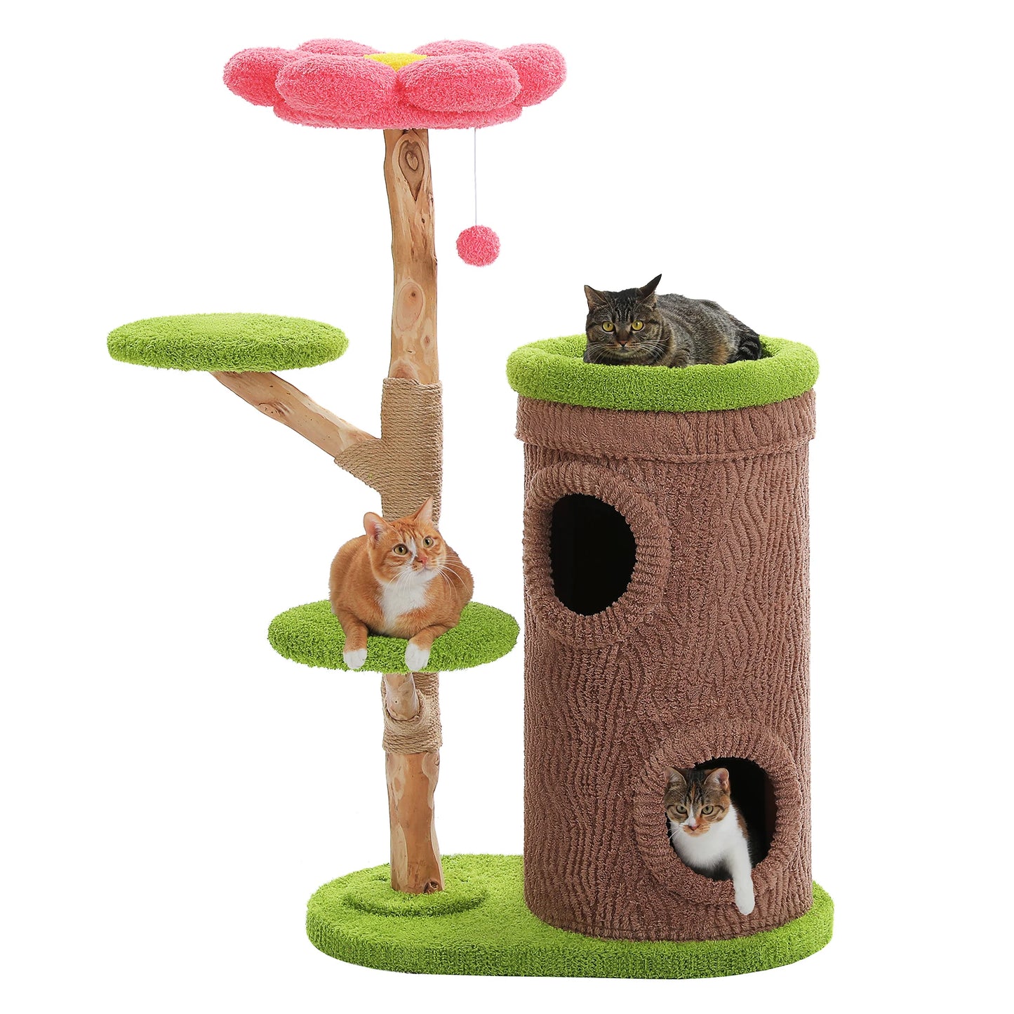 Cat Tree Tower With 4 Condos, Scratching Post, Flower Top Bed