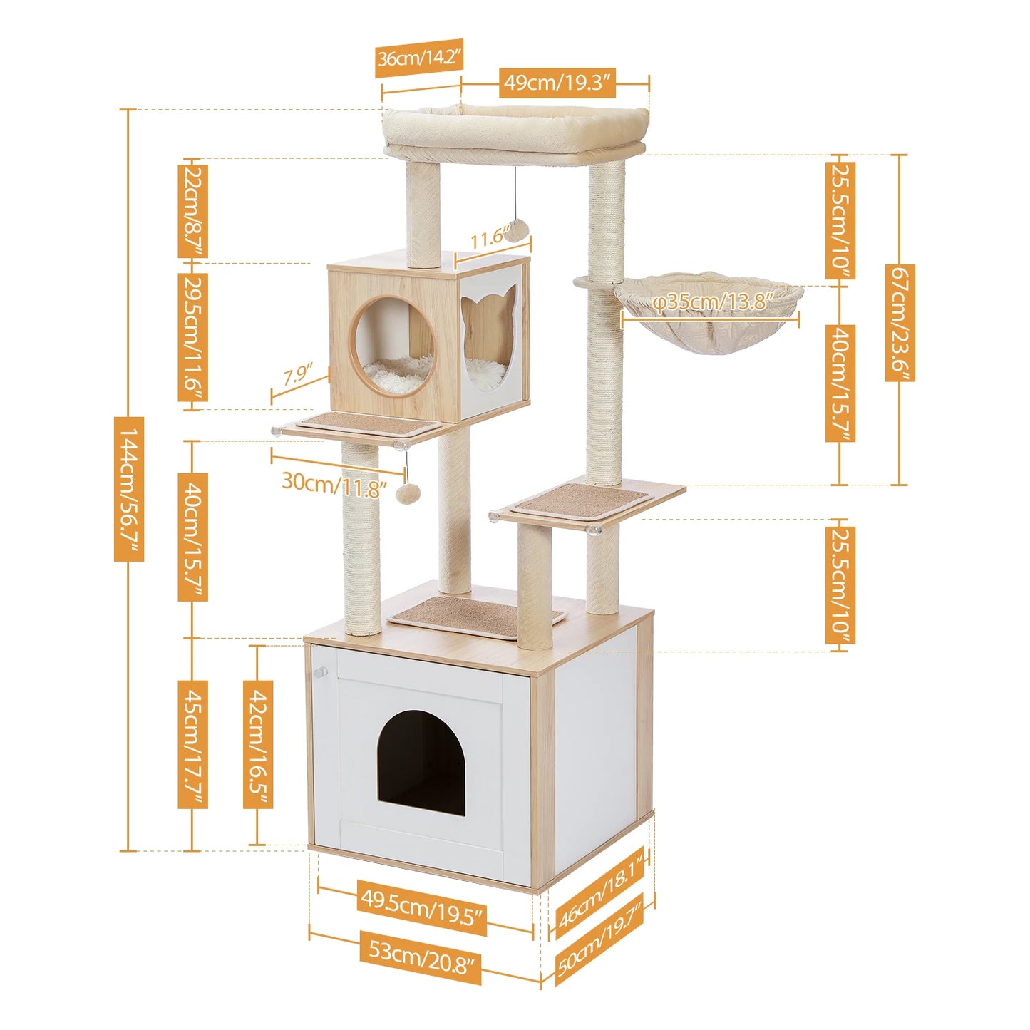 Multi-Level Cat Tree Indoor Wood Cat Tower With Scratching Posts