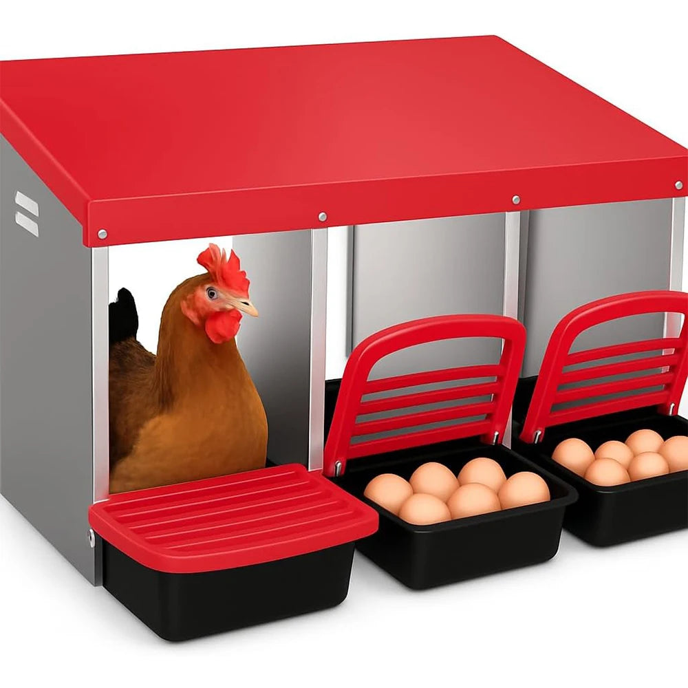 HiMISS 3 Compartment Roll Out Nesting Box For Chicken Coop