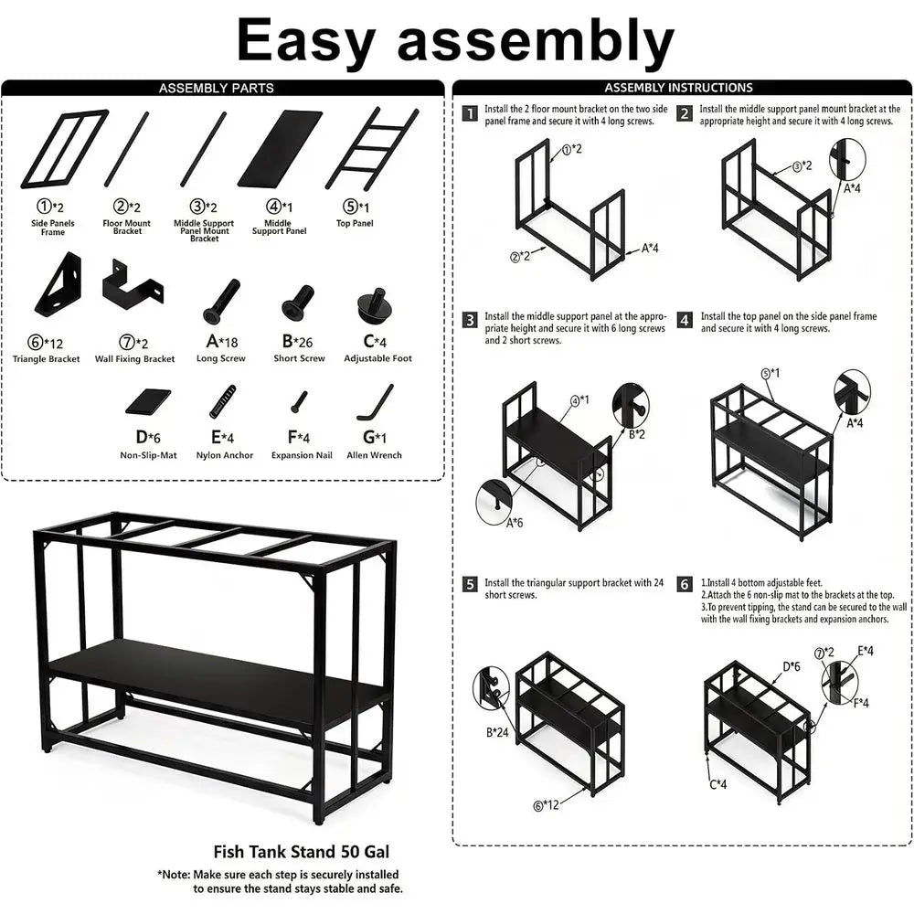 Heavy Duty Metal Aquarium Tank Stand For 50-75 Gallon Tanks