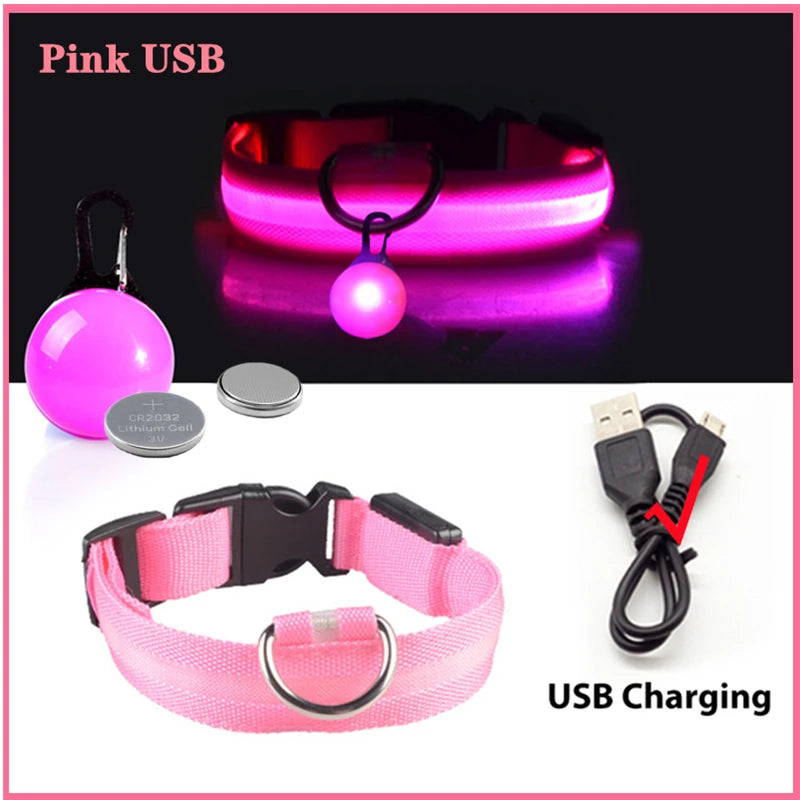 USB Charging Glowing Dog Collar With Pendant Detachable LED Light