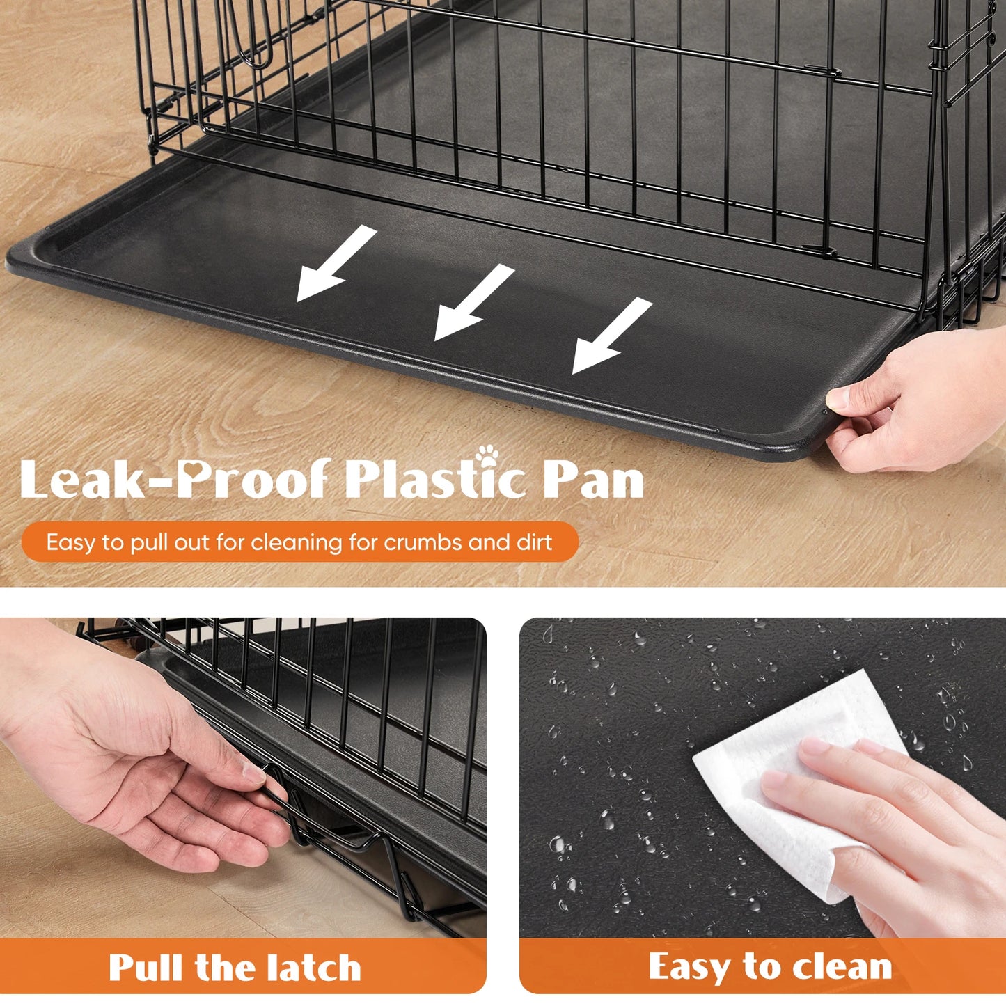 JHK Double Door Folding Wire Dog Cage With Leakproof Pan