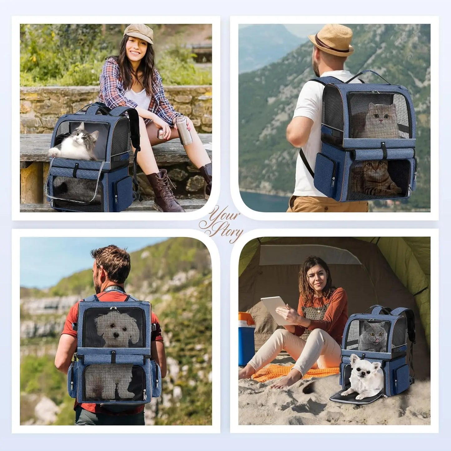Double-Compartment Cat Backpack Carrier for Two Cats or A Dog