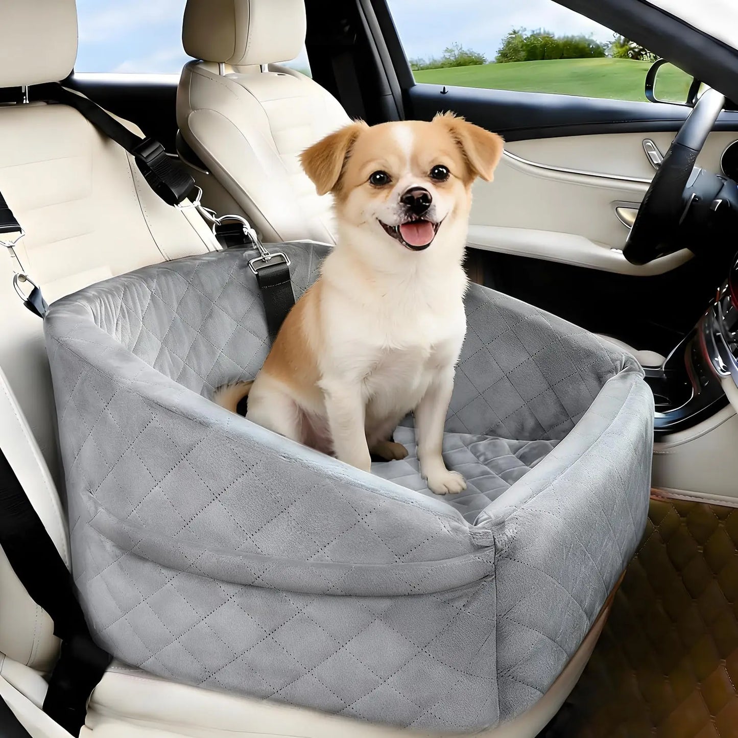 HiMISS Dog Booster Car Seat With Detachable Washable Bed And Safety Belt