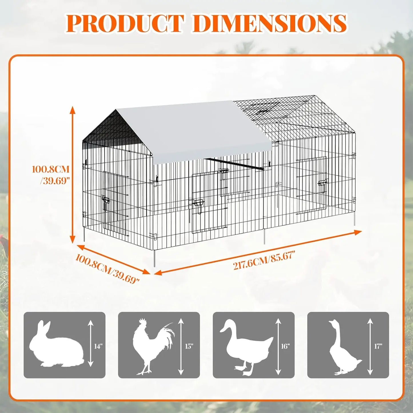 HiMISS Heavy Duty Walk-In Chicken Coop Run Enclosure Waterproof Cover