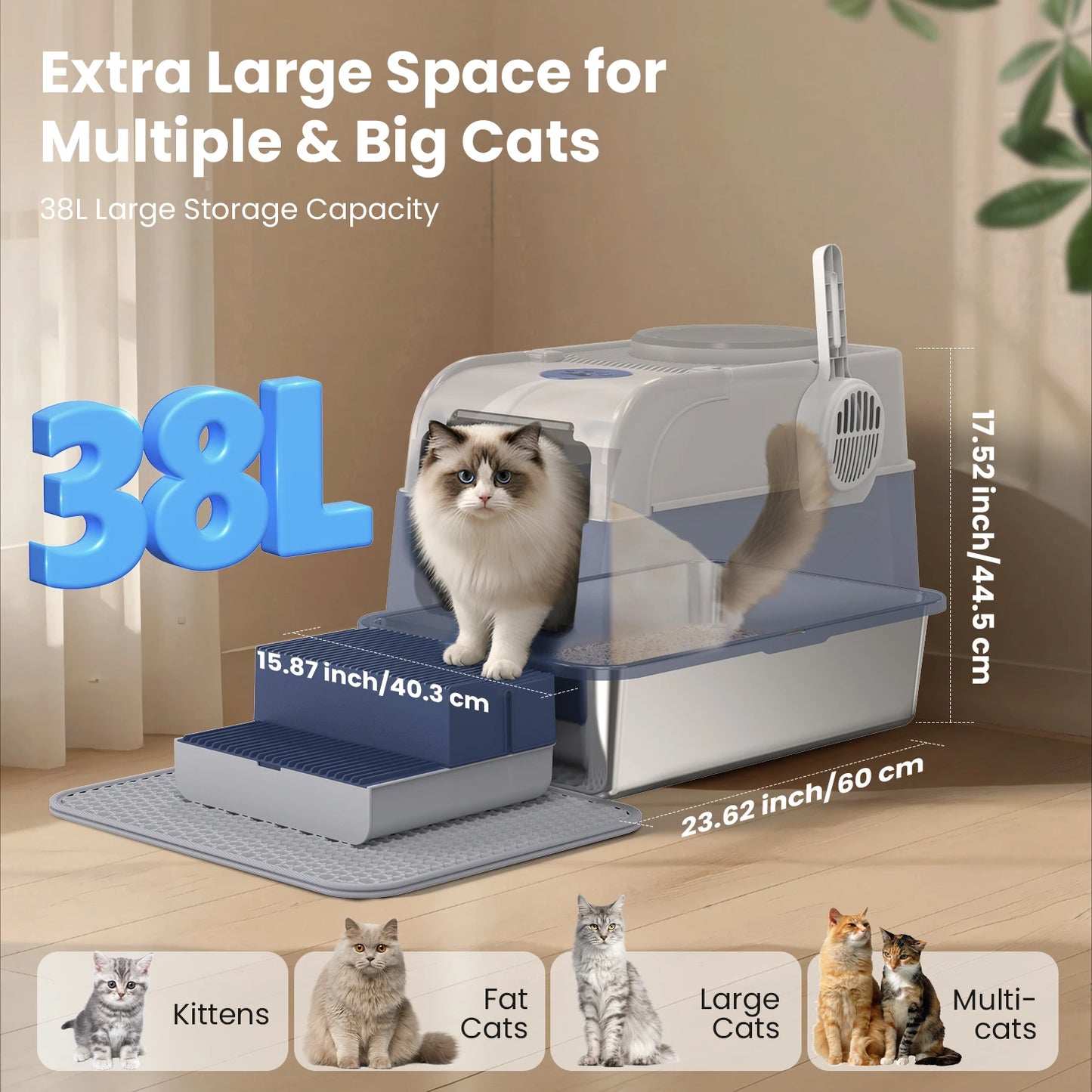 Cityflee Stainless Steel Cat Litter Box with Lid and Scoop