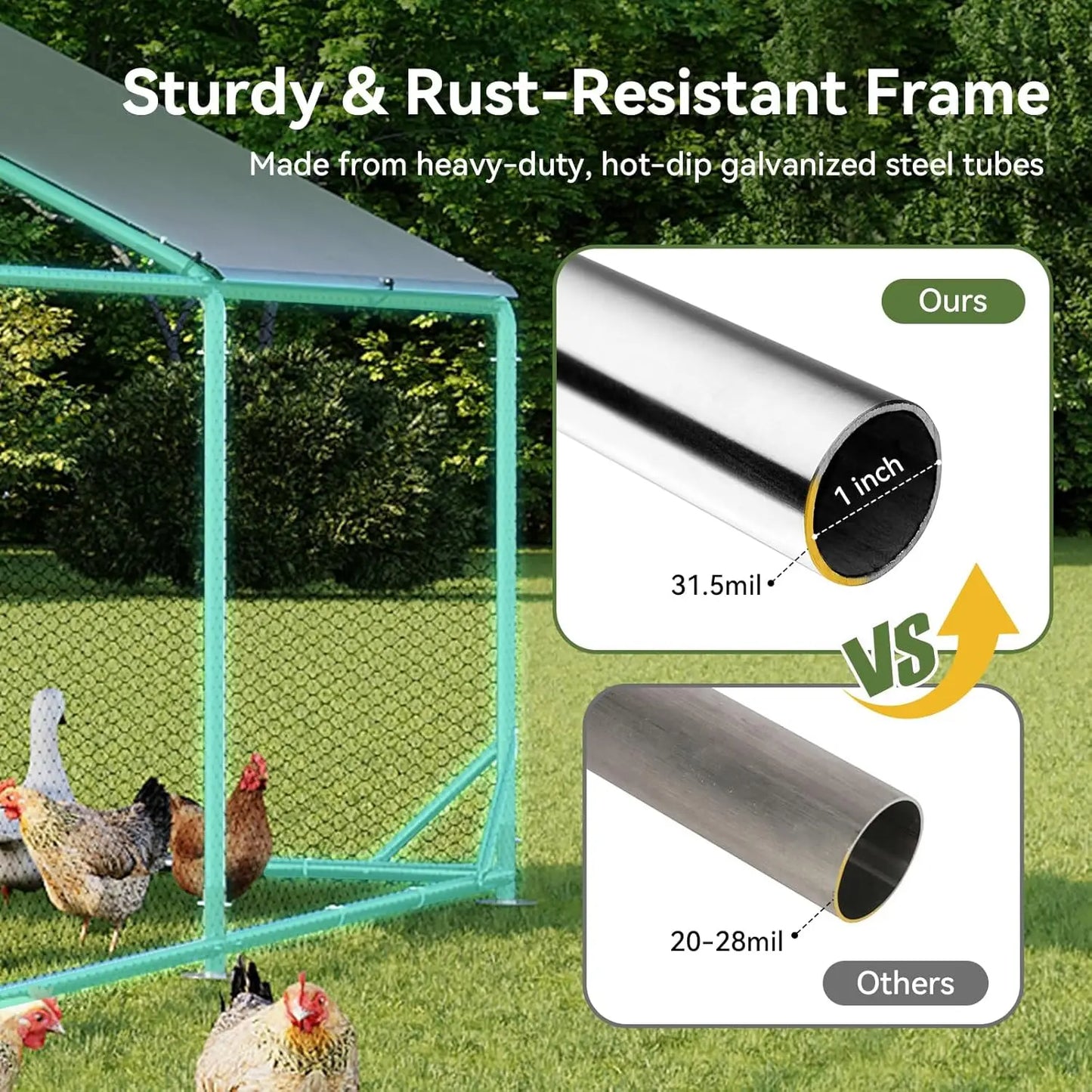 Sturdy Metal Chicken Coop With Outdoor Run And Spire Roof Enclosure