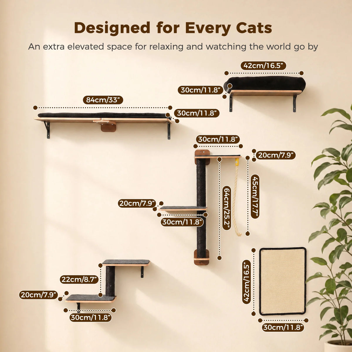PAWZ Road Wooden Cat Wall Climbing Shelves With Scratching Perches