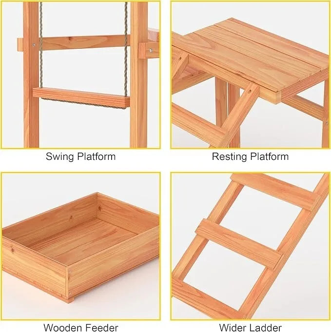 Wooden Chicken Roost Activity Play Multiple Chicken Coop Perches with Swing Toy