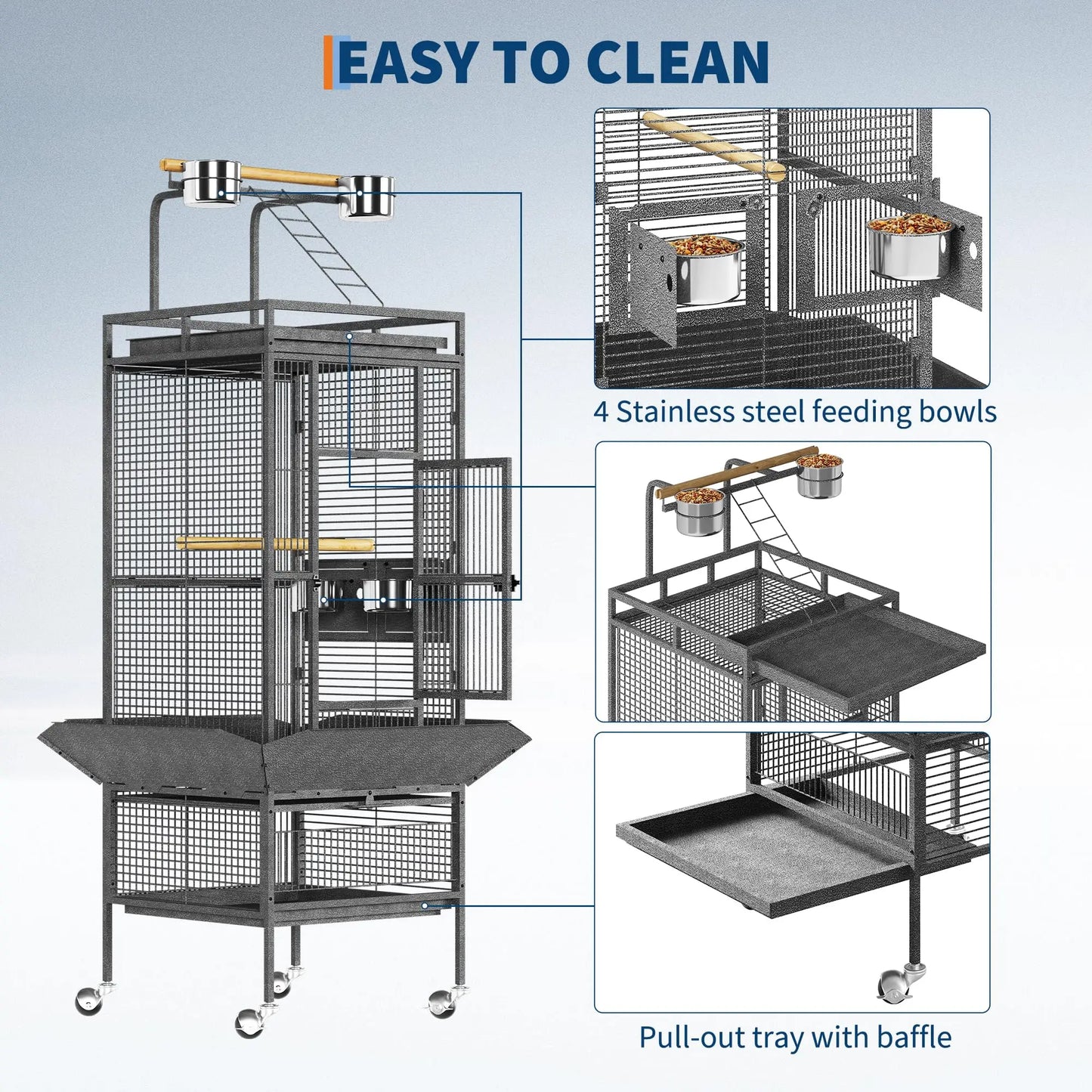 HiMISS Bird Cage With Rolling Stand Storage Shelf Slide Out Tray Budgies