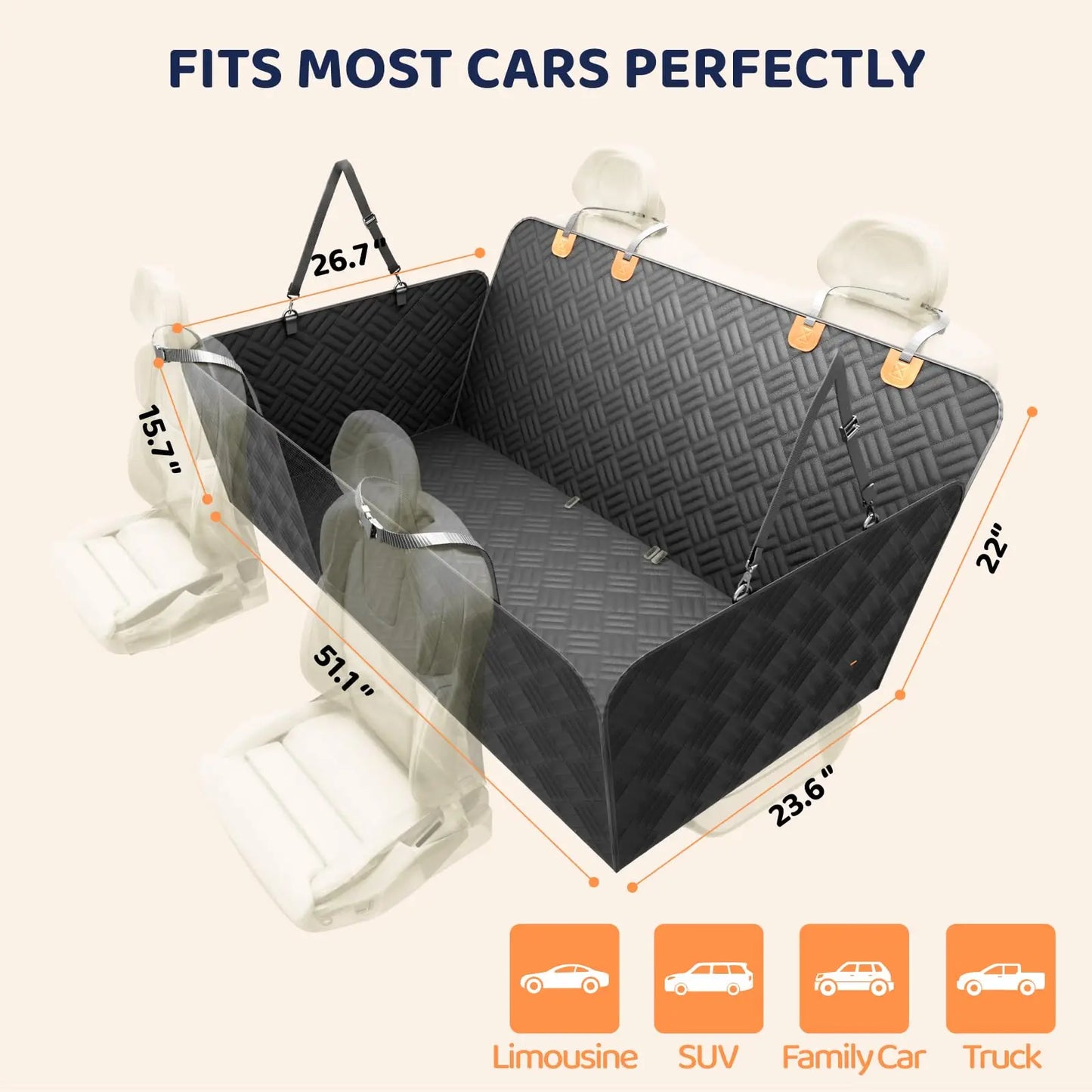Rear Seat Dog Hammock Cover With Hard Bottom Extender 400lb