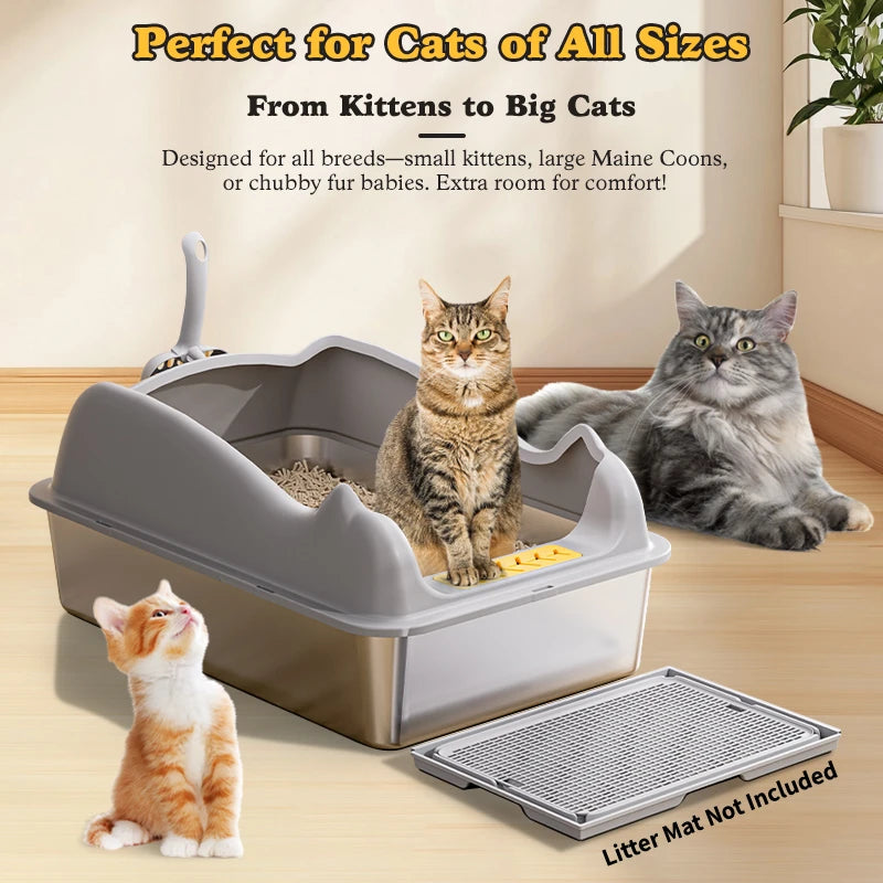 Stainless Steel Cat Litter Box With Lid For Large Cats