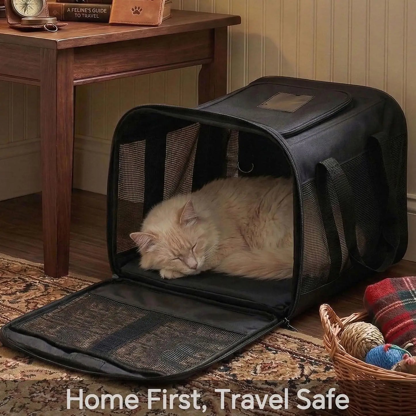 Soft Sided Cat Carrier for Small Dogs Puppies up to 15 Lbs, Collapsible Pet Travel Carrier with Safety Leash and Shoulder Strap
