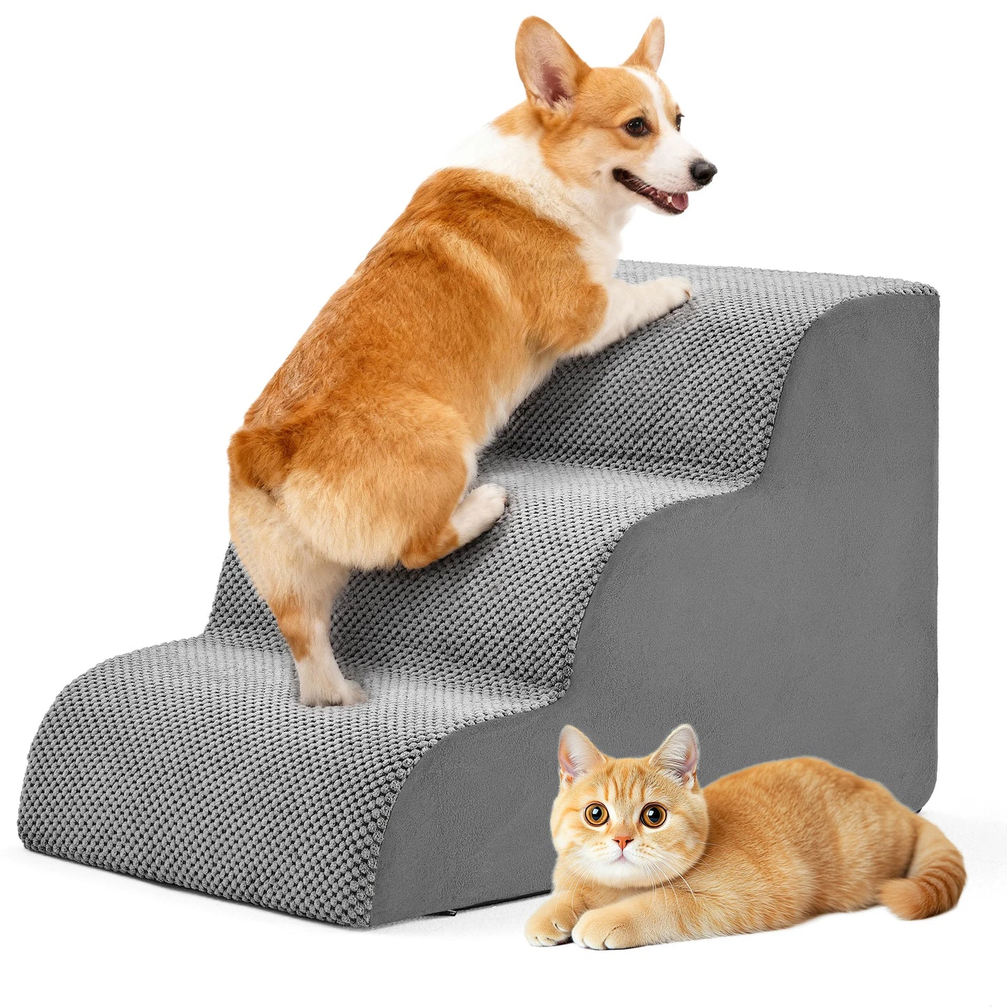 JHK 3-5 Step High-Density Foam Dog Stairs Ramp for Small Dogs Curved Pet Dog Steps Indoor Non-Slip Pet Ladder Ramp Stairs