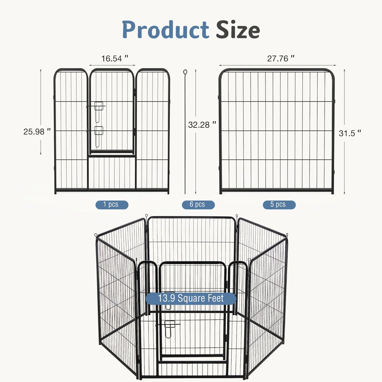 JHK Metal Dog Playpen Foldable Outdoor Pet Fence For Yard