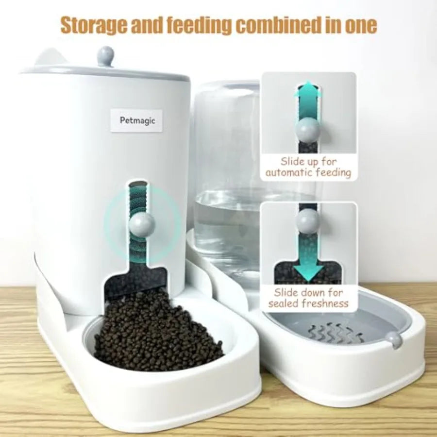 Gravity cat Feeder by is a 3.6L Large-Capacity cat Food and Water Bowl Set. This Two-piece Set is Suitable for pet Feeding, Inc