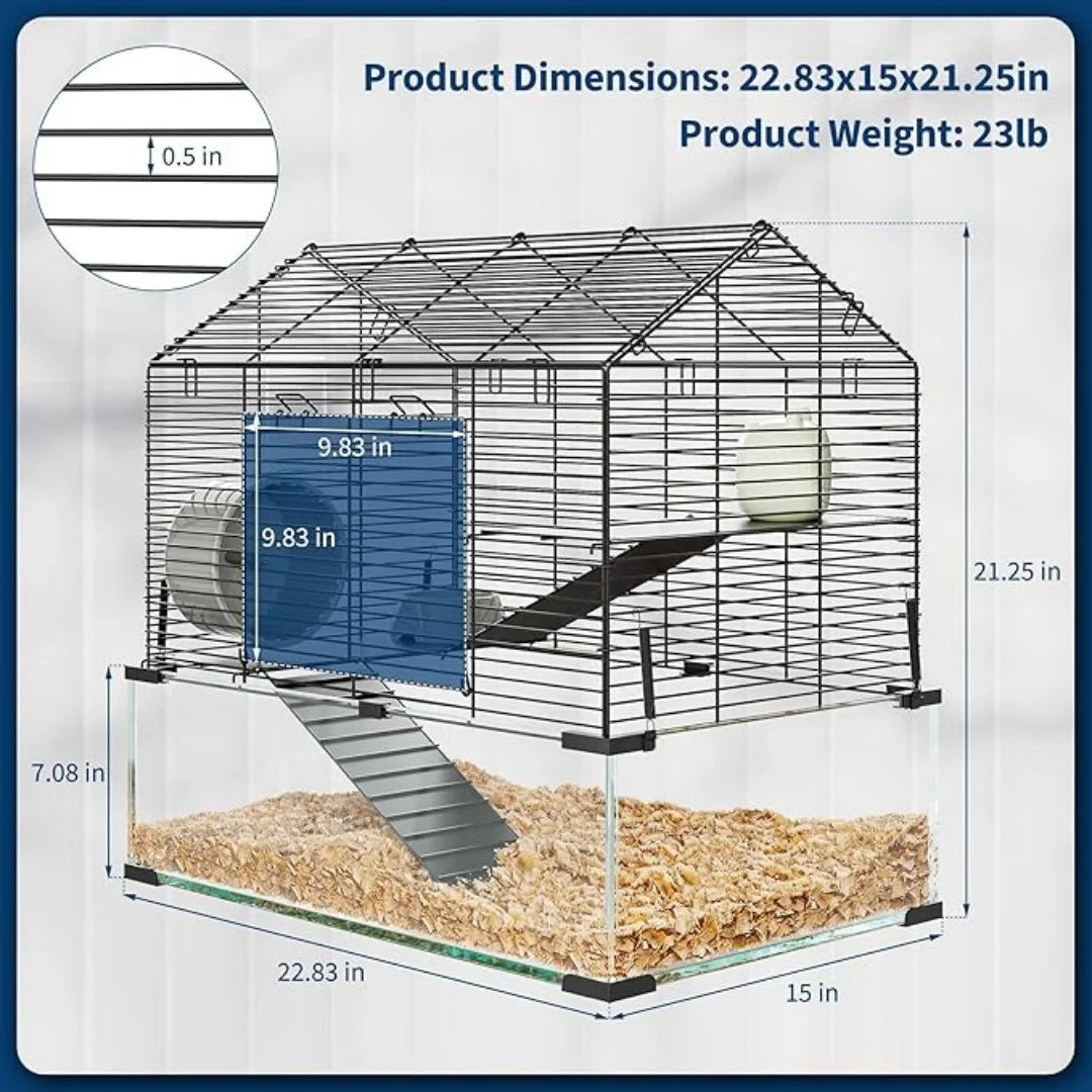 HiMISS 3-Tier Hamster Enclosure With Glass Panels For Small Pets