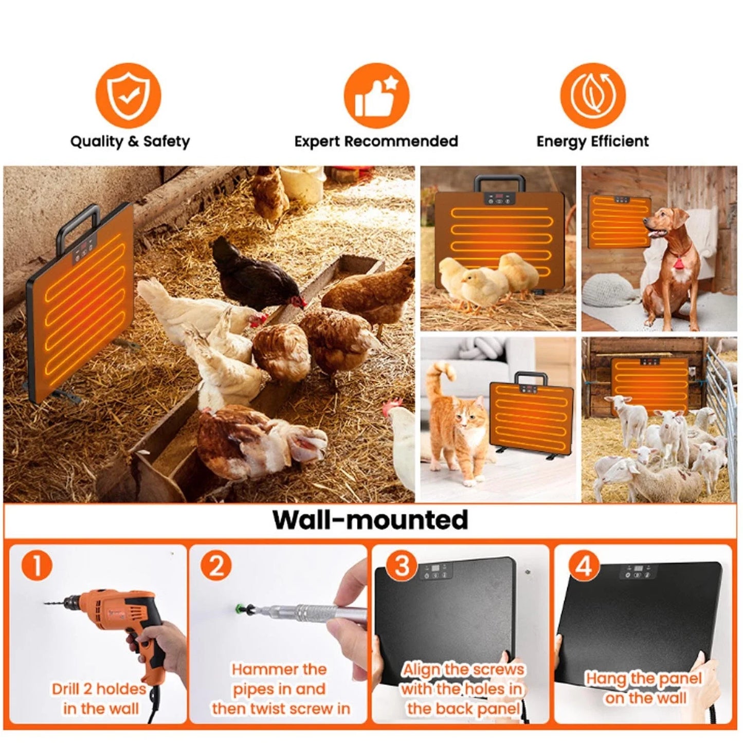 Chicken Coop Heater Thermostatic Panel With Adjustable Temperature For Poultry