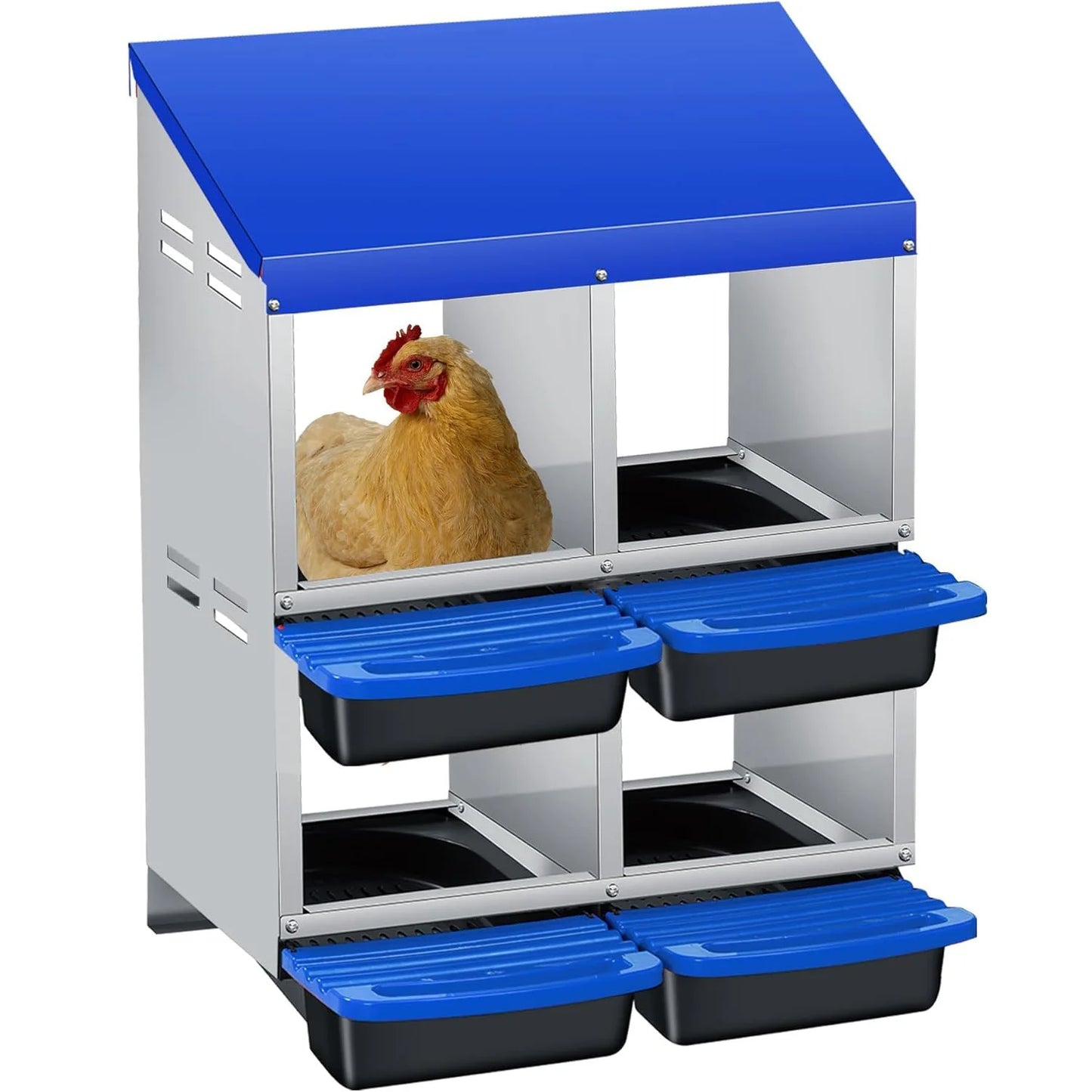 HiMISS Chicken Nesting Box 4 Compartment Roll Away Egg Collection
