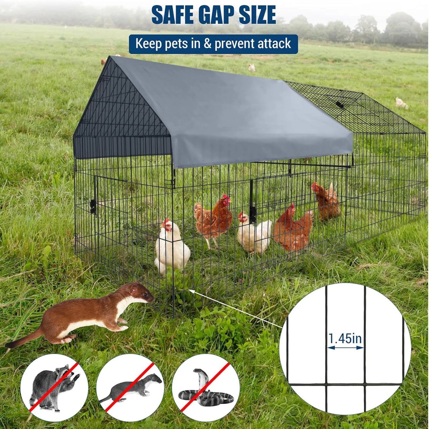 HiMISS Metal Chicken Cage Outdoor Run With Weatherproof Cover