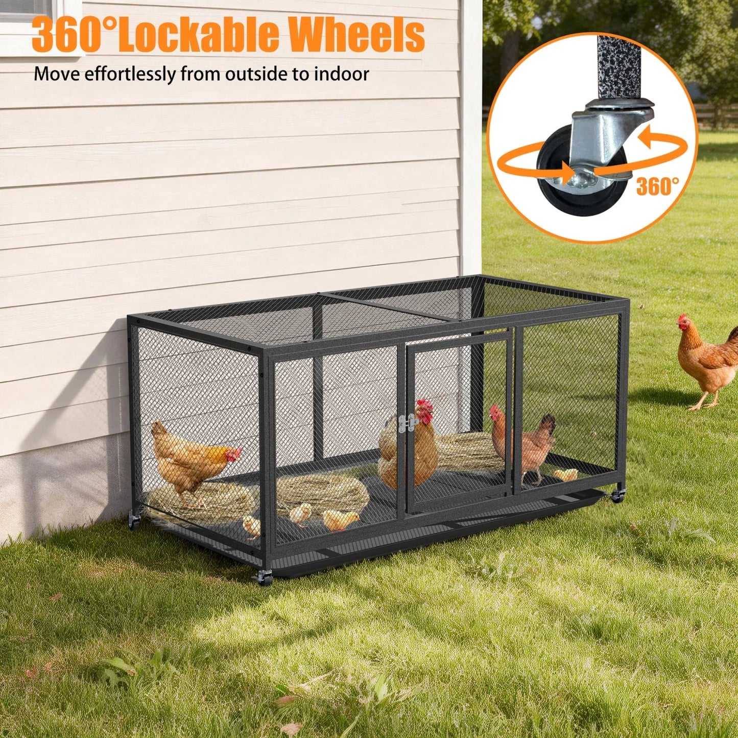 BINGOPAW Outdoor Heavy Duty Metal Chicken Coop Walk In Pen