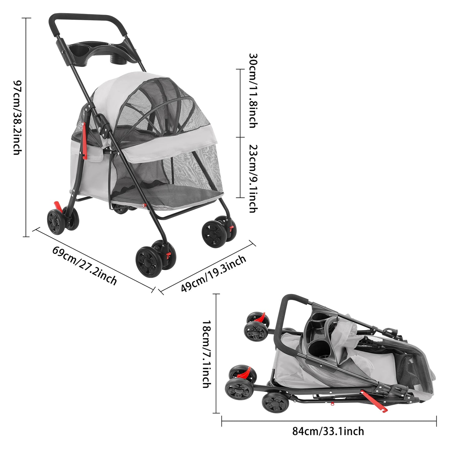 Bymaocar Foldable Pet Stroller For Dogs And Cats Travel Cart