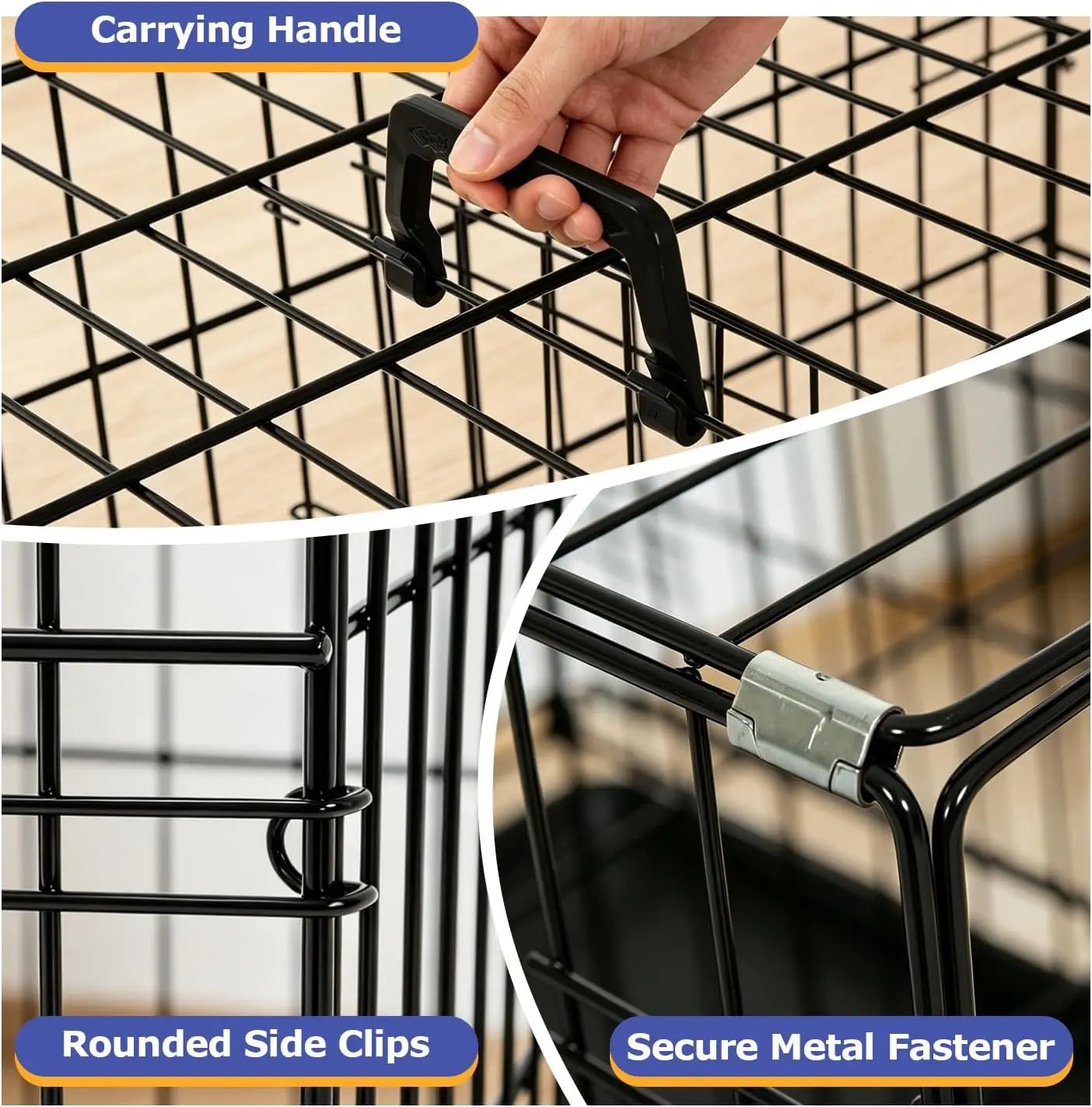 Extra Large Dog Crate 48 inch Folding Metal Wire Kennel with Double Door & Removable Tray for Large Dogs Black