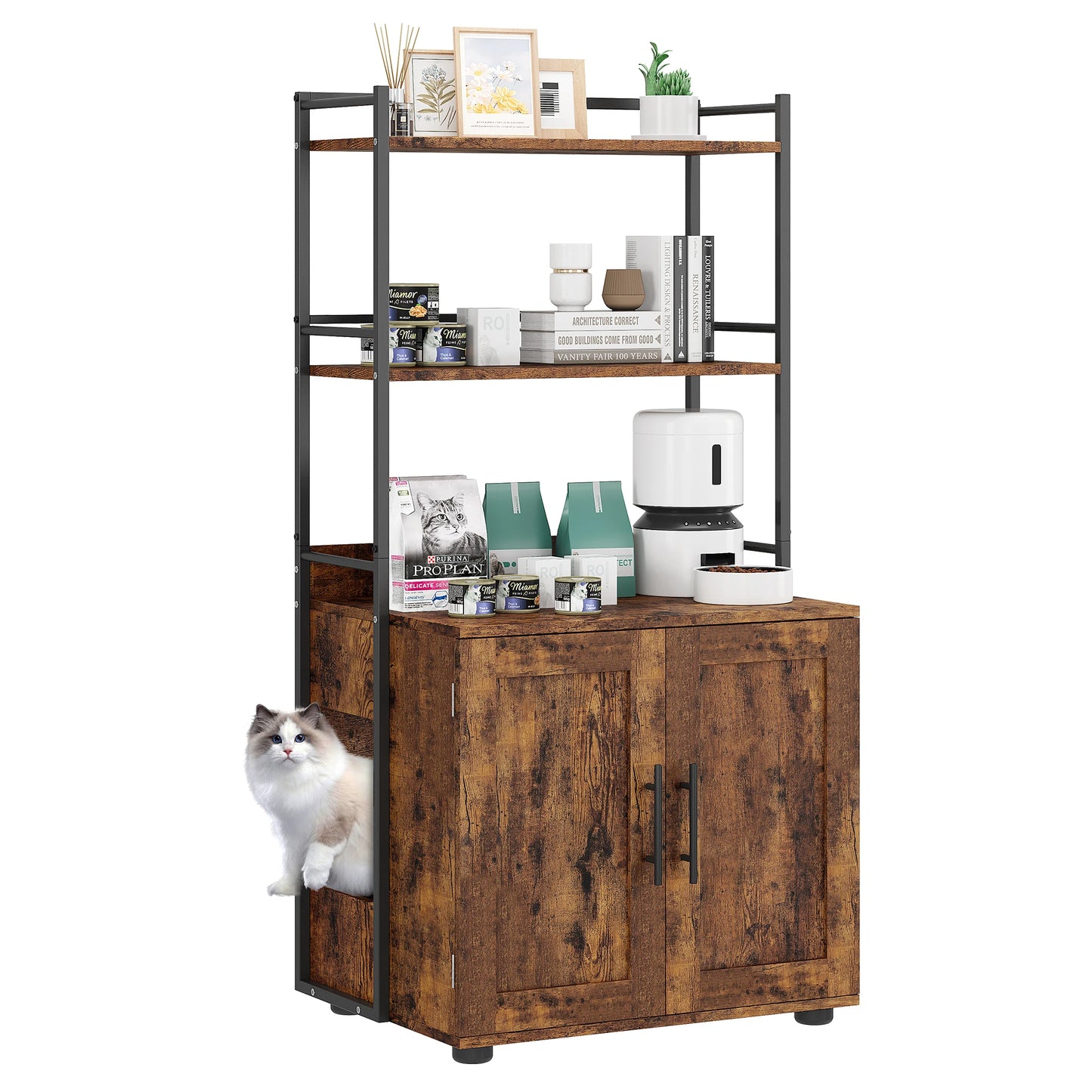 HiMISS 2 In 1 Cat Litter Box Enclosure Odor Control