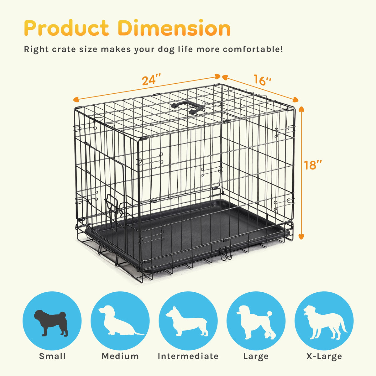 JHK Single Door Folding Metal Wire Dog Kennel With Tray