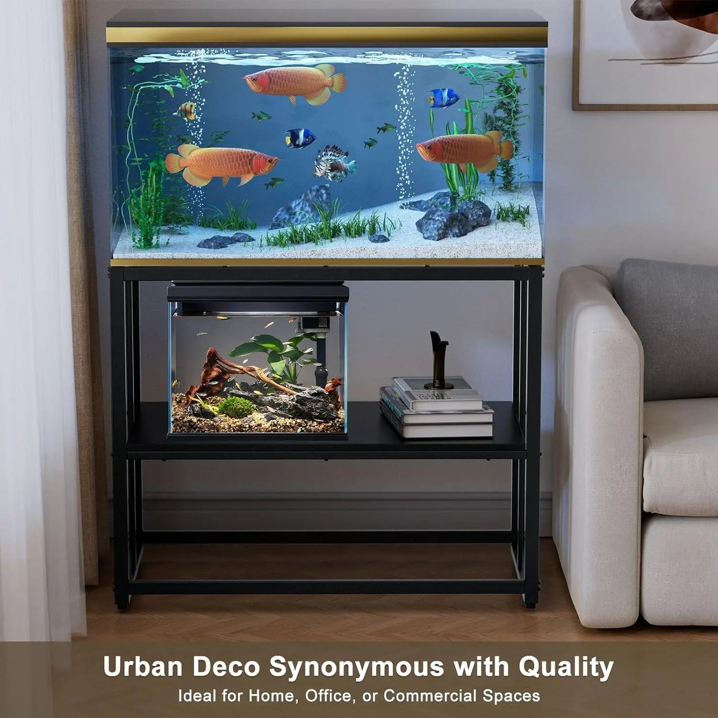 Stainless Steel Aquarium Stand Dual Layer Design For Home Office