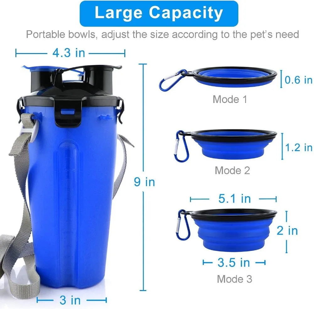 2-In-1 Dog Travel Water Bottle With Collapsible Bowls For Outdoor Activities