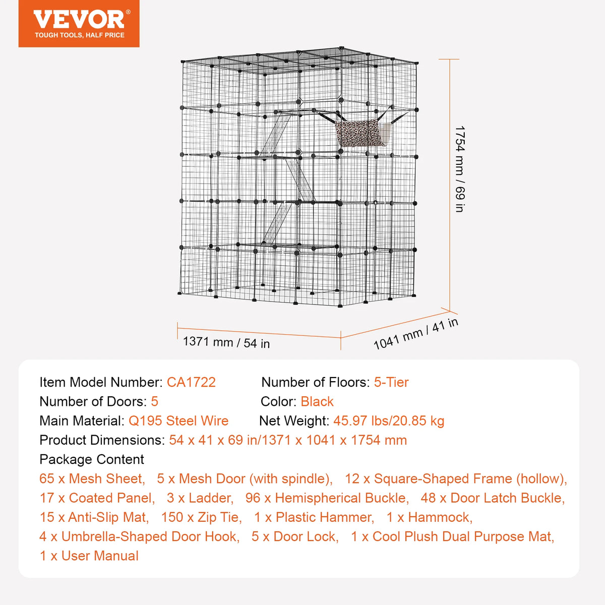 SucceBuy Multilevel Stainless Steel Cat Cage With Hammock Ramp