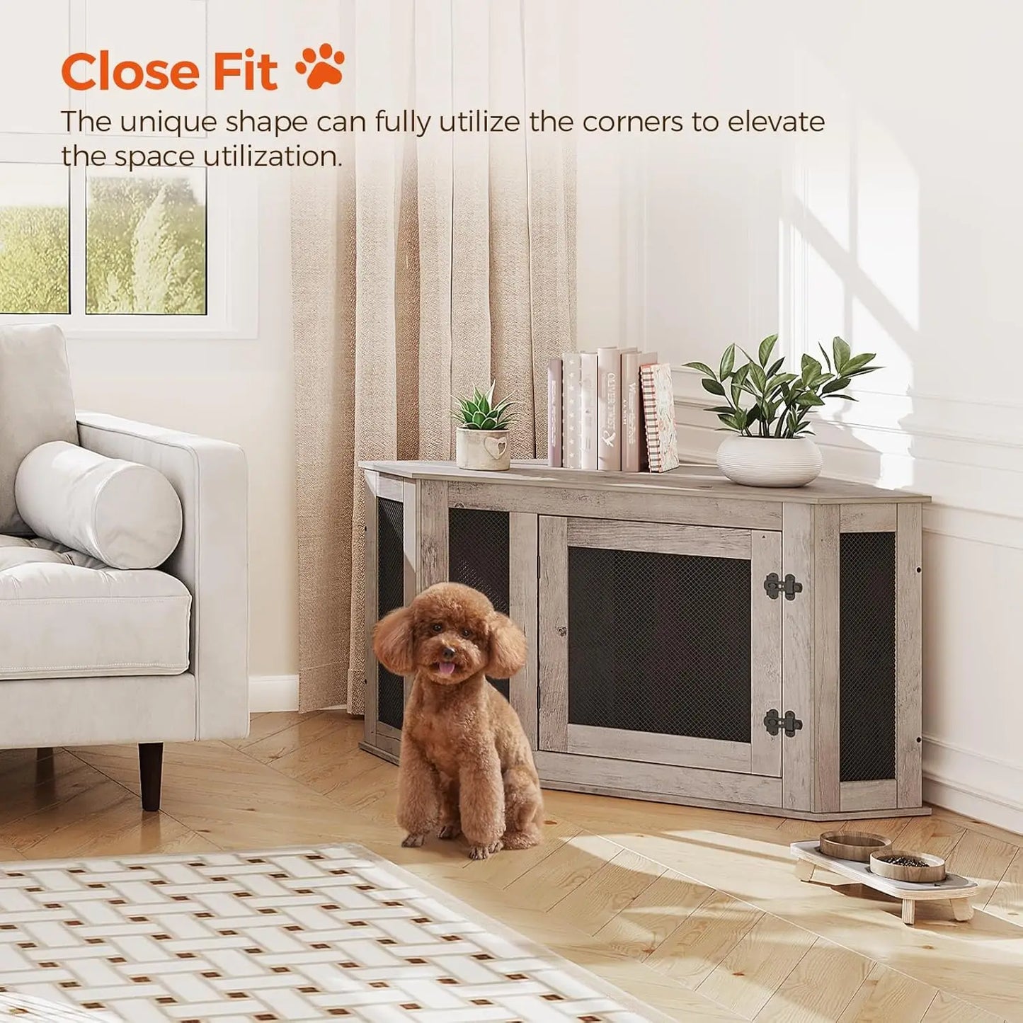 Corner Dog Crate Furniture Wooden Kennel End Table For Pets