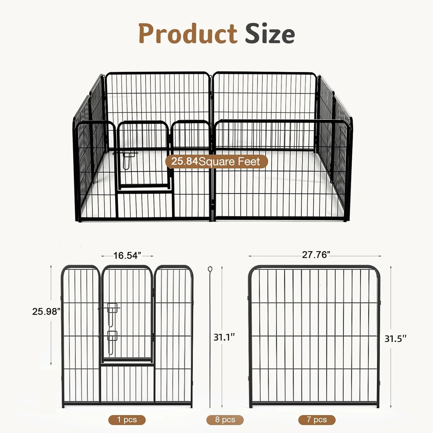 JHK 8-Panel Metal Dog Playpen Foldable Exercise Fence