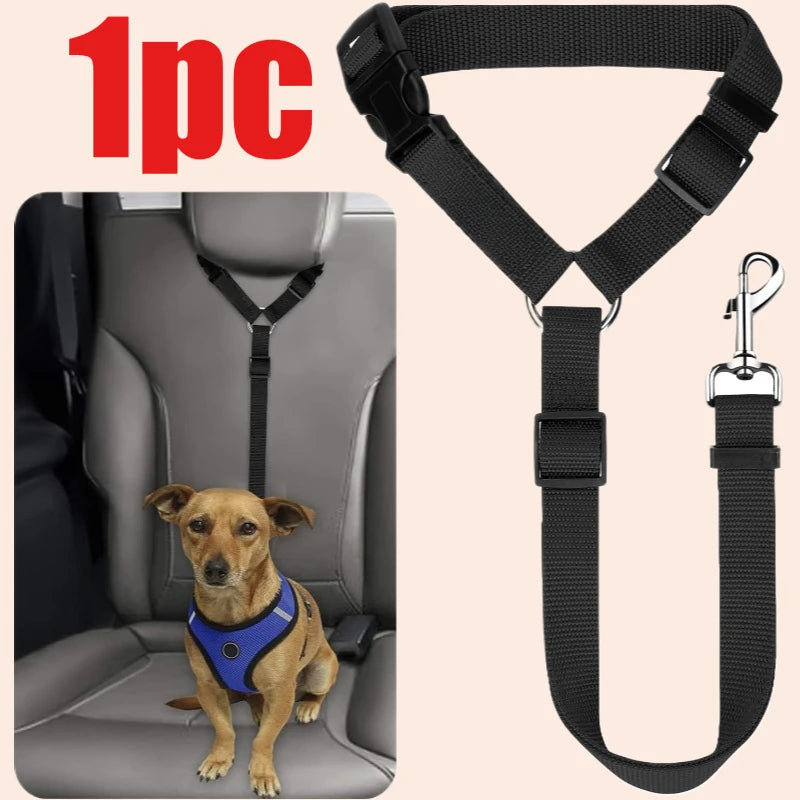 Solid Color Pet Car Seat Belt Nylon Lead Leash Backseat Safety Belt Adjustable Dogs Harness Collar Pet Accessories dog accessories waterproof leash ハーネス&リードセット dog collar