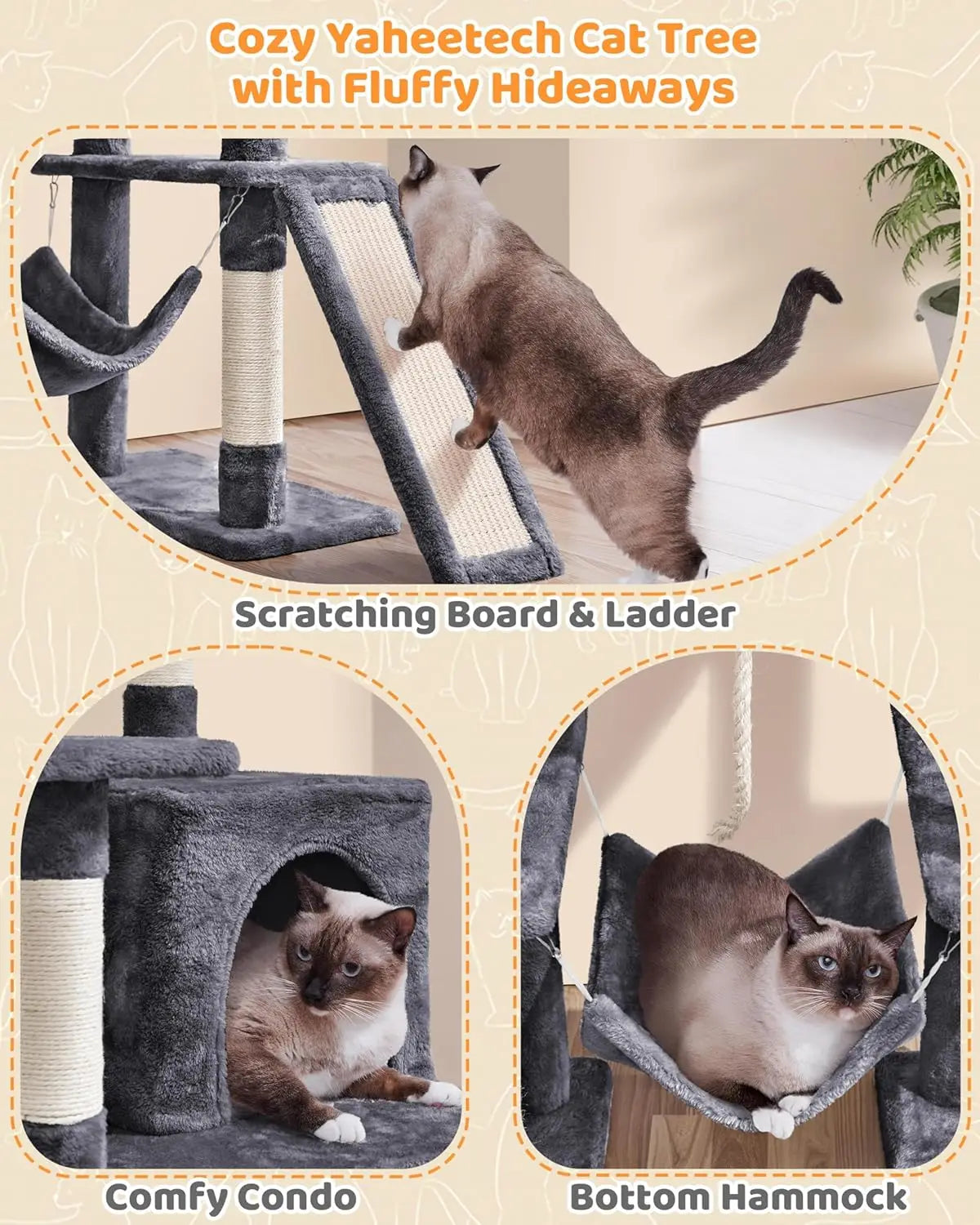 Cat Tree With Scratching Posts Condo Hammock Platform