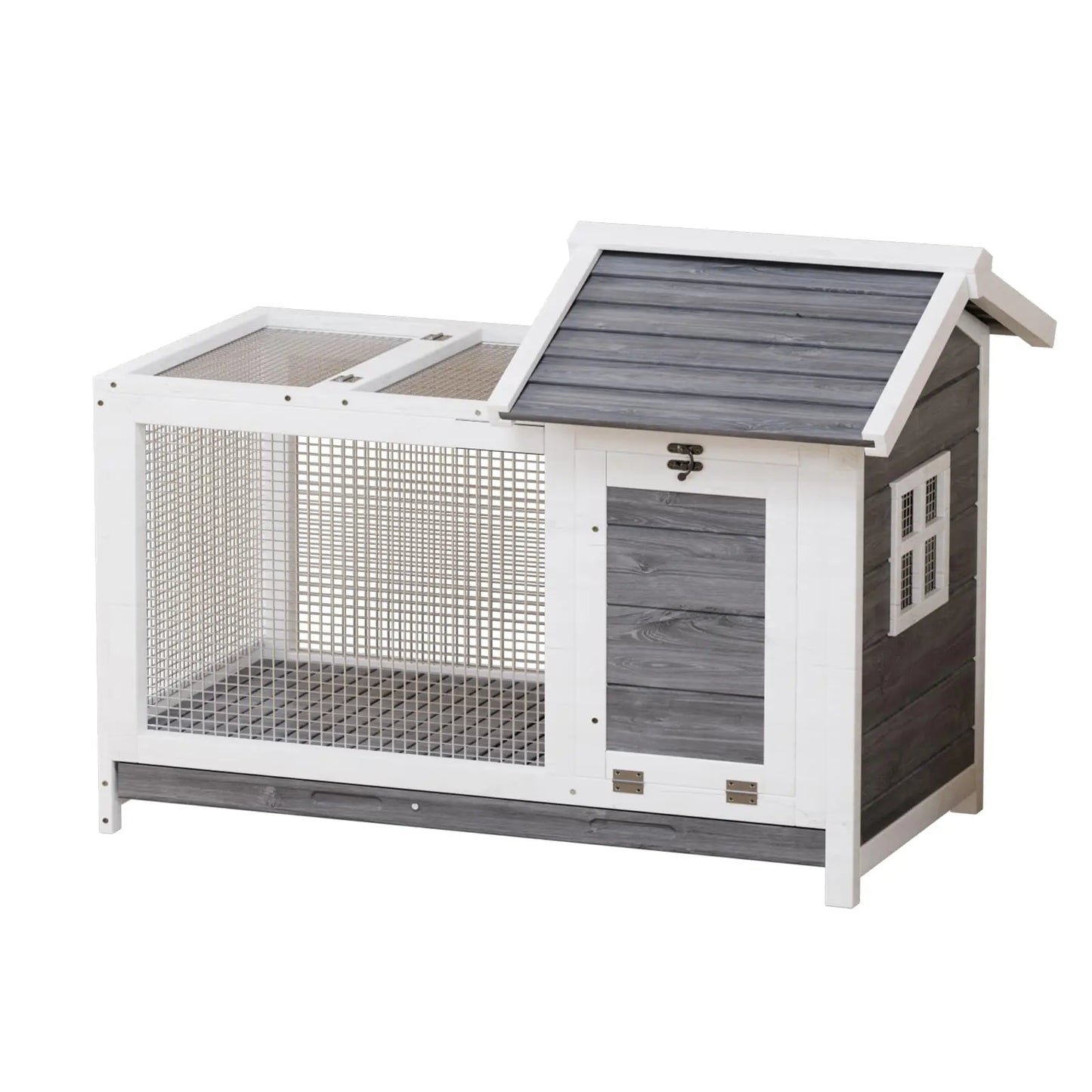 HiMISS Outdoor Wooden Rabbit Hutch With Nesting Box Openable Roof