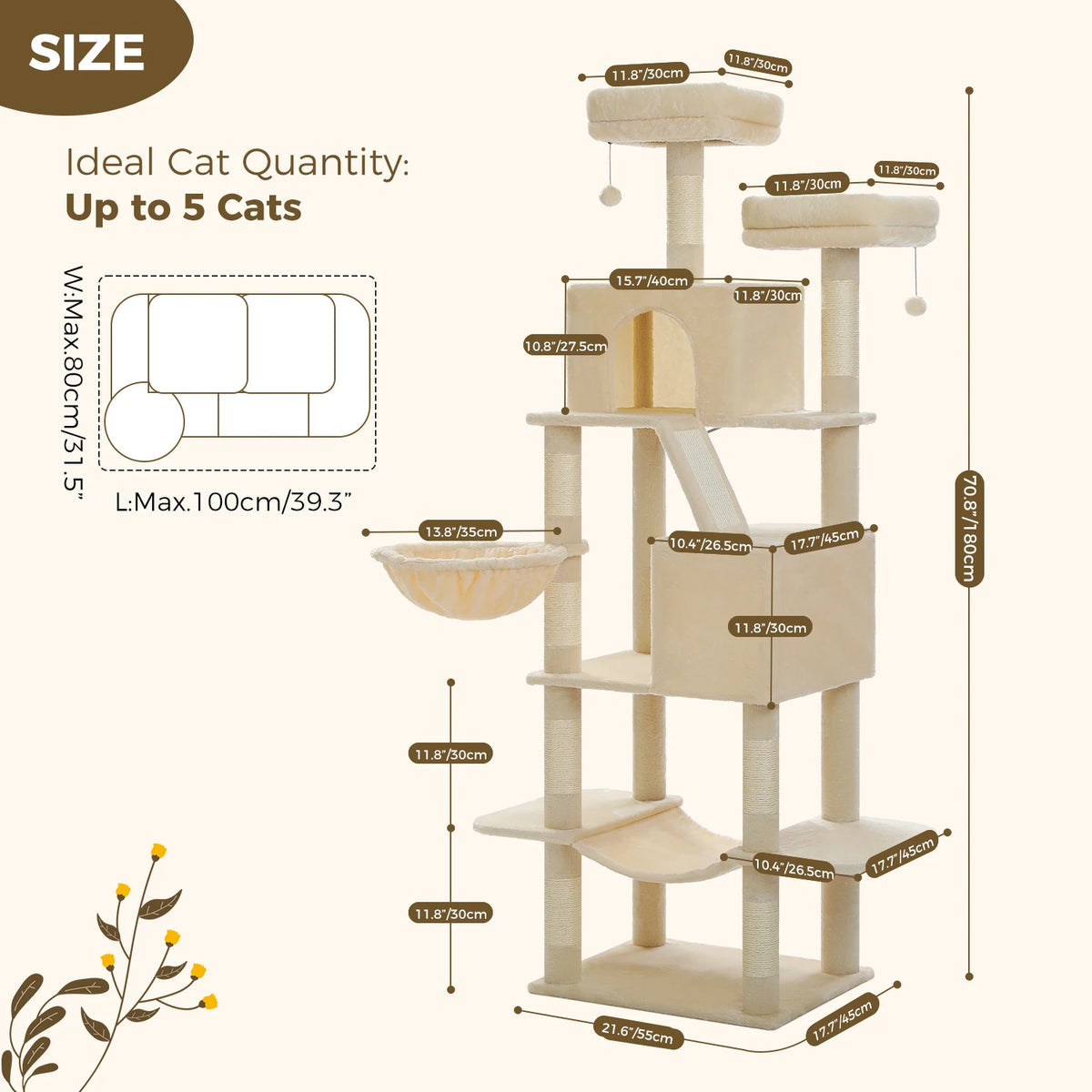 PAWZ Road Cat Tower With Scratching Posts And Hammock