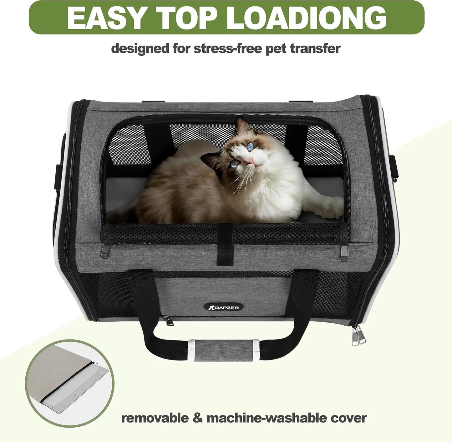 Soft Pet Carrier Bag 18x11x11 Top Load Travel Crate for Cats Dogs Puppies Under 25 lbs with Escape-Proof Zippers