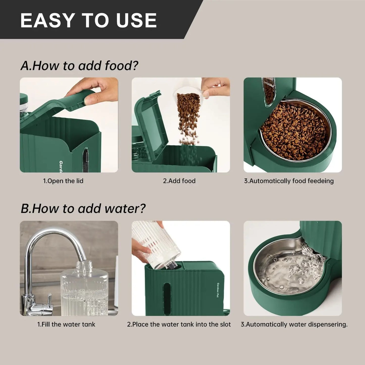Automatic Gravity Pet Feeder and Water Dispenser BPA Free Bowl