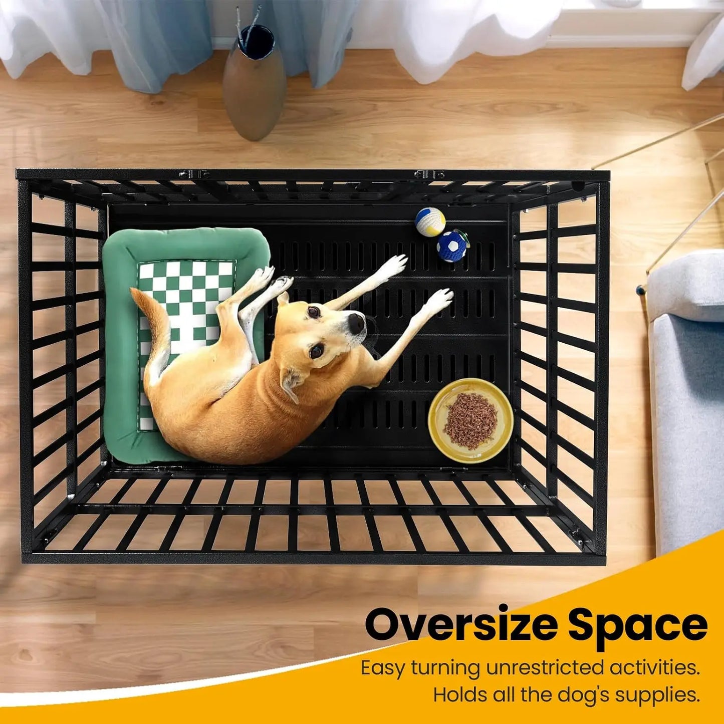 38 inch Heavy Duty Dog Crate for Large Dogs with Reinforced Baseplate, Double Door and Wheels, 200lbs Capacity