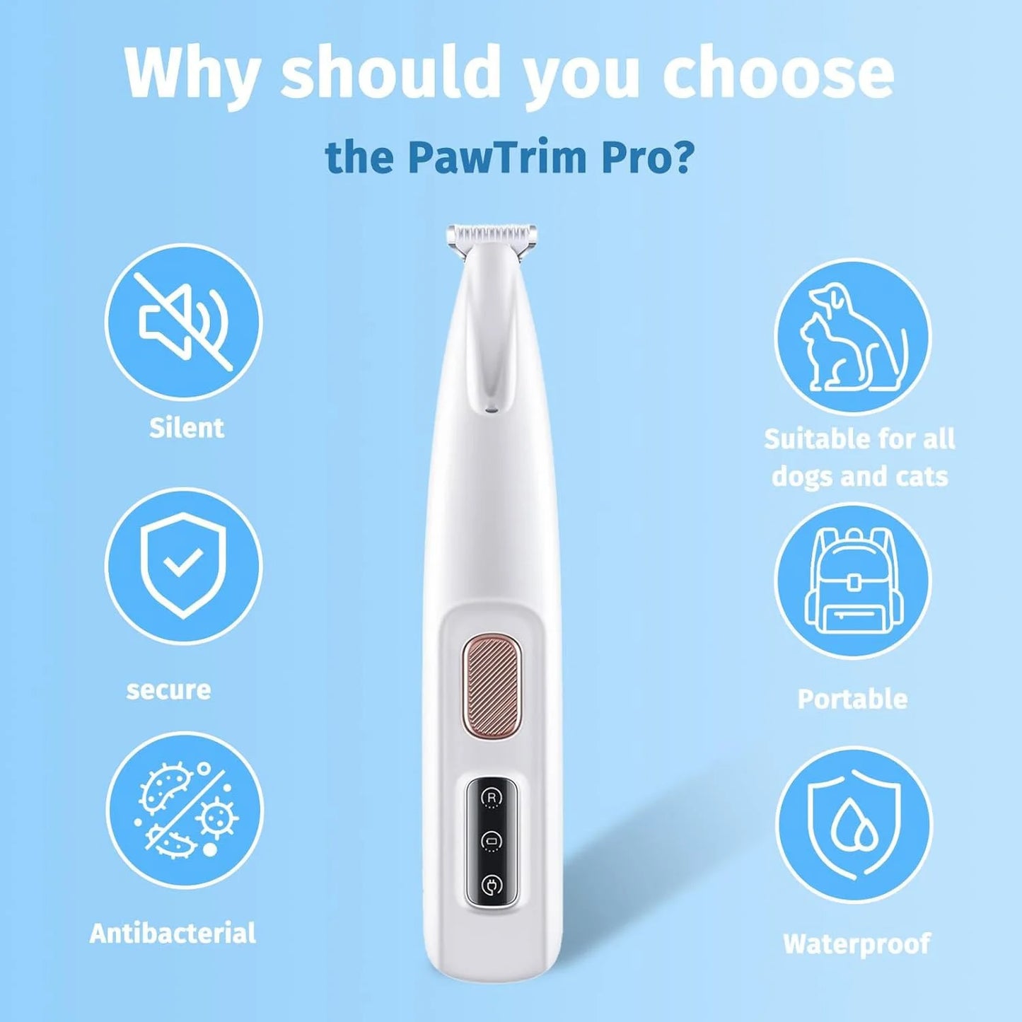 Rechargeable Cat And Dog Paw Grooming Clippers With LED Light