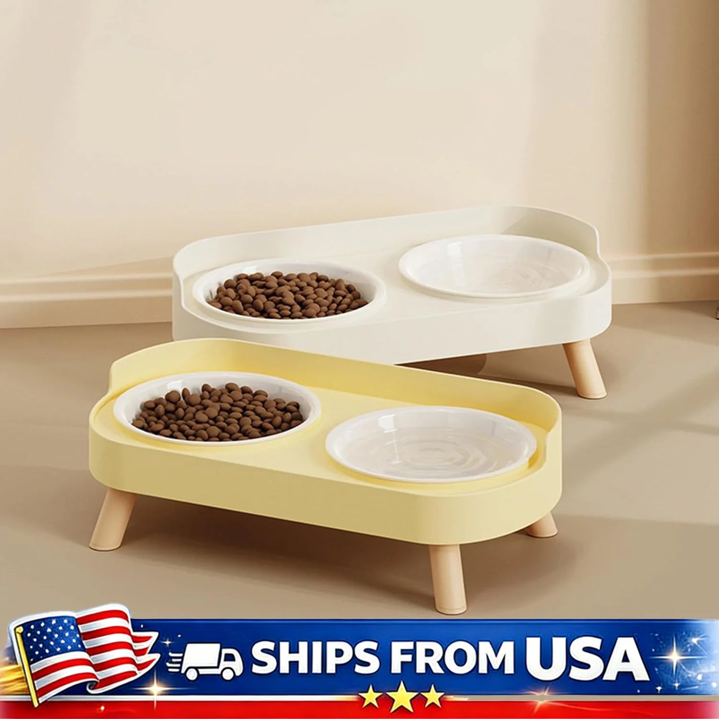 Elevated Pet Bowl Set With Double Food And Water Bowls