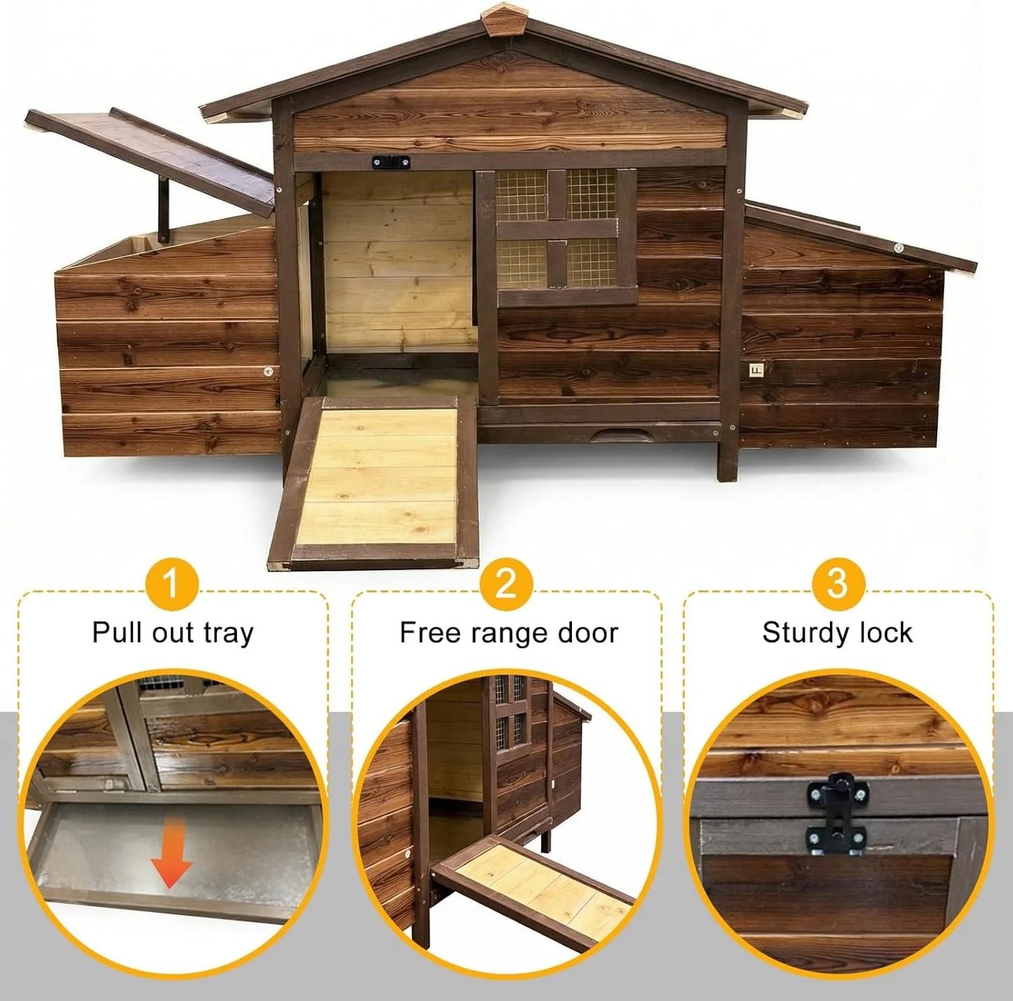 Outdoor Wooden Chicken Coop With 2 Nesting Boxes Hen House