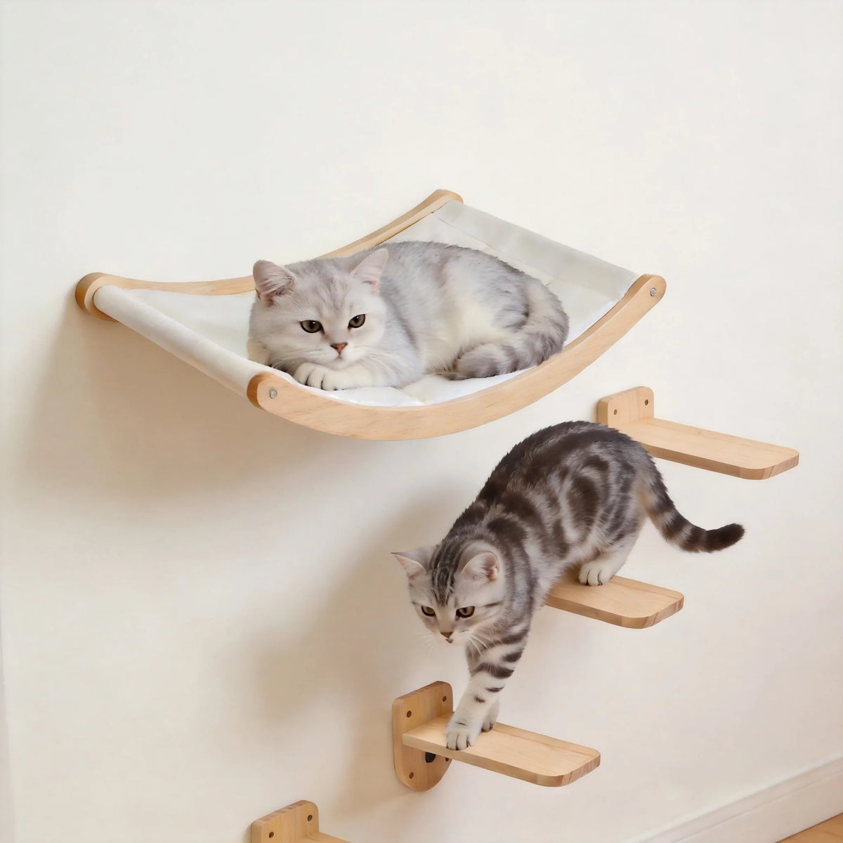 CWV Wall Mounted Cat Hammock With Wooden Climbing Shelf