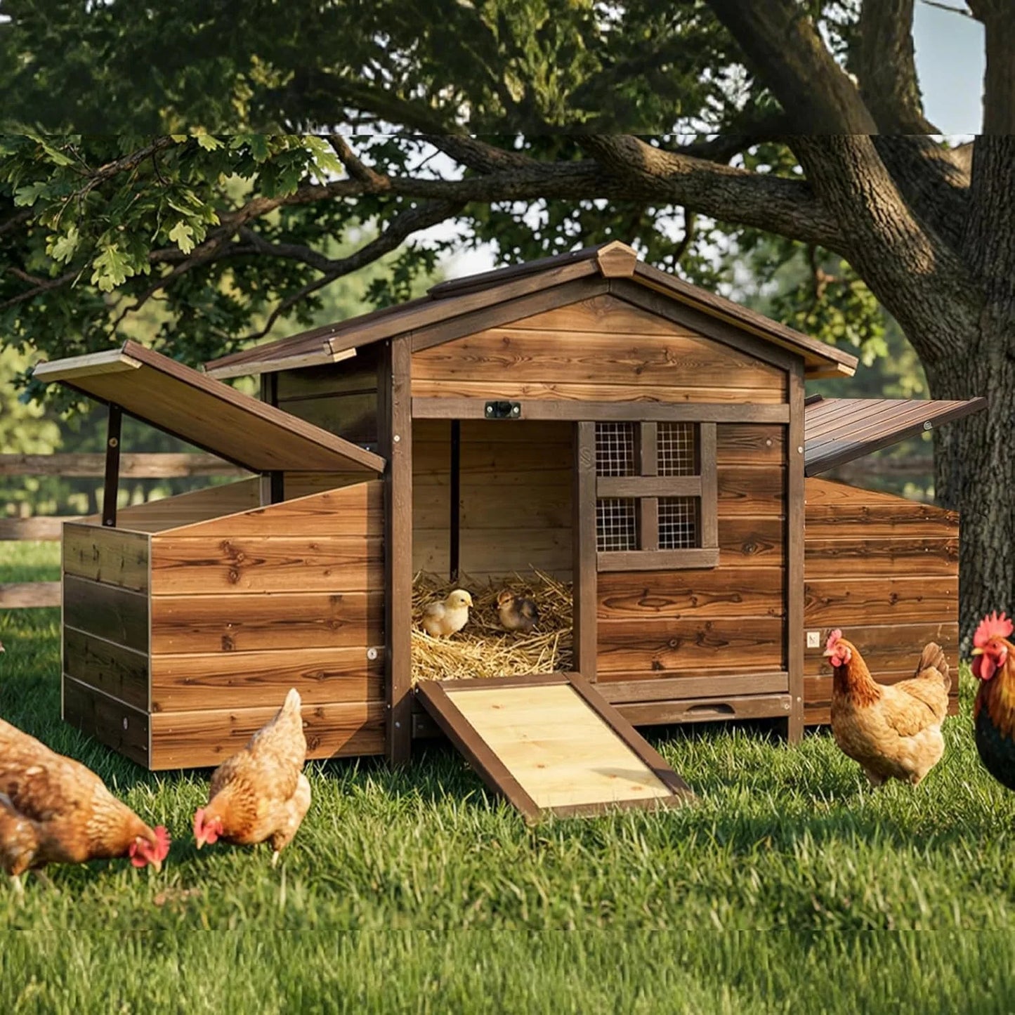 Outdoor Wooden Chicken Coop With 2 Nesting Boxes Hen House
