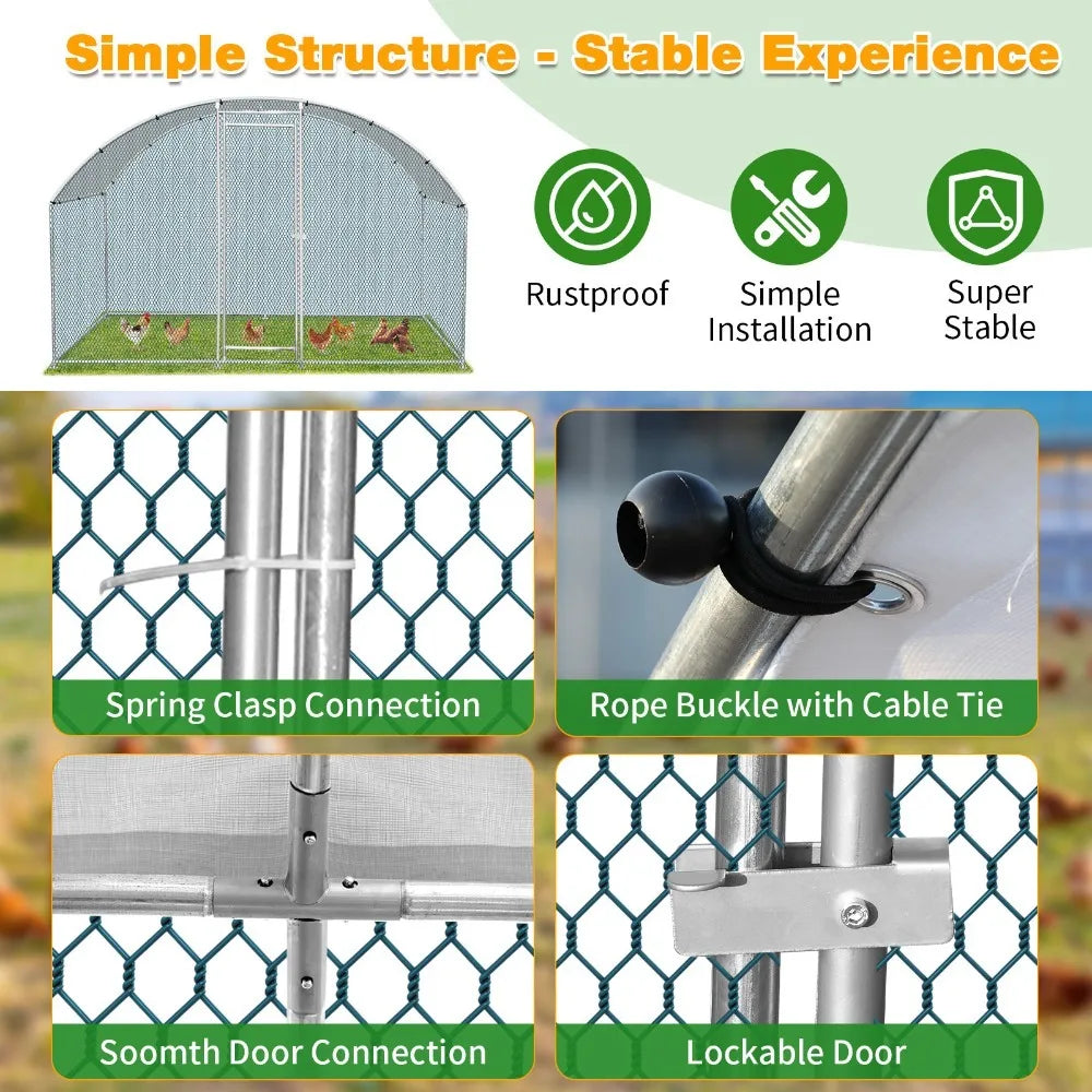 Metal Walk-In Chicken Coop Run Cage and Rabbit Hutch