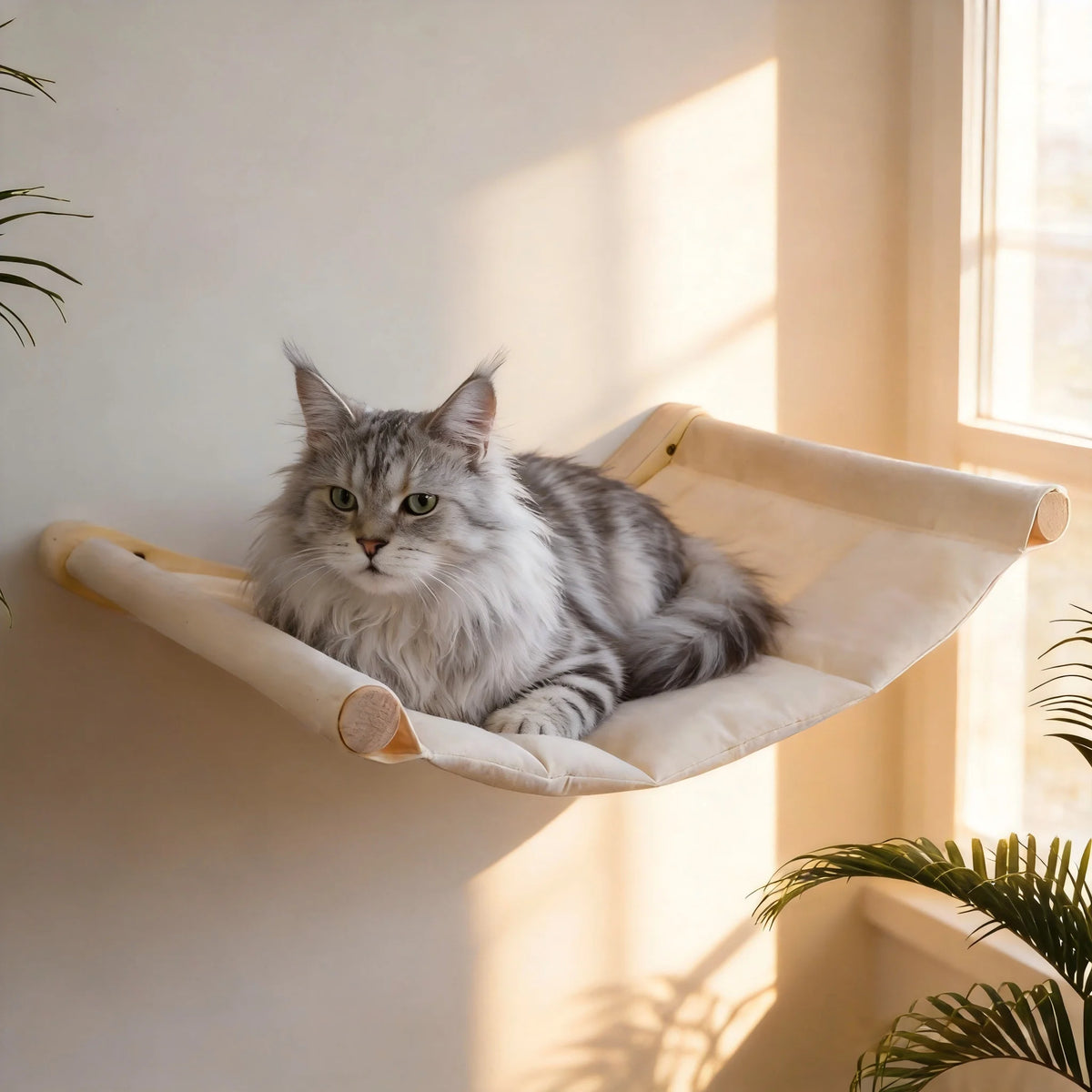 CWV Wall Mounted Cat Hammock With Wooden Climbing Shelf