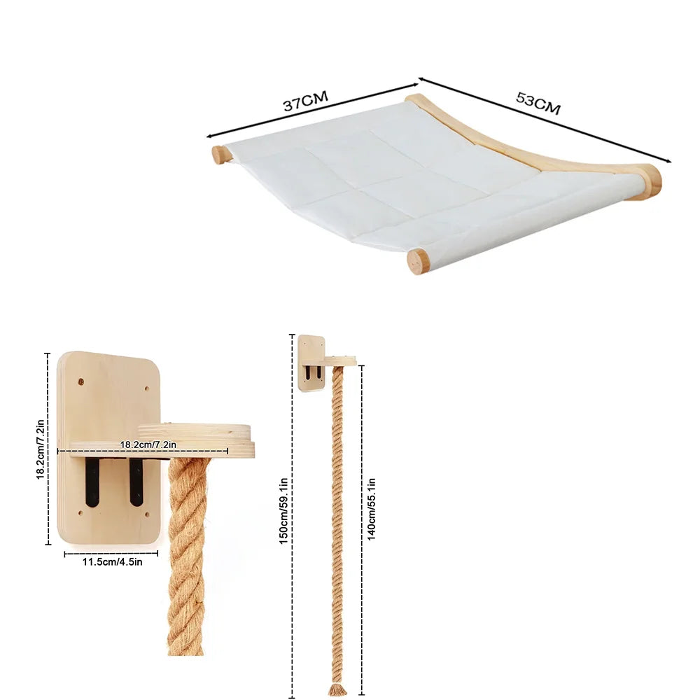 CWV Wall Mounted Cat Hammock With Wooden Climbing Shelf